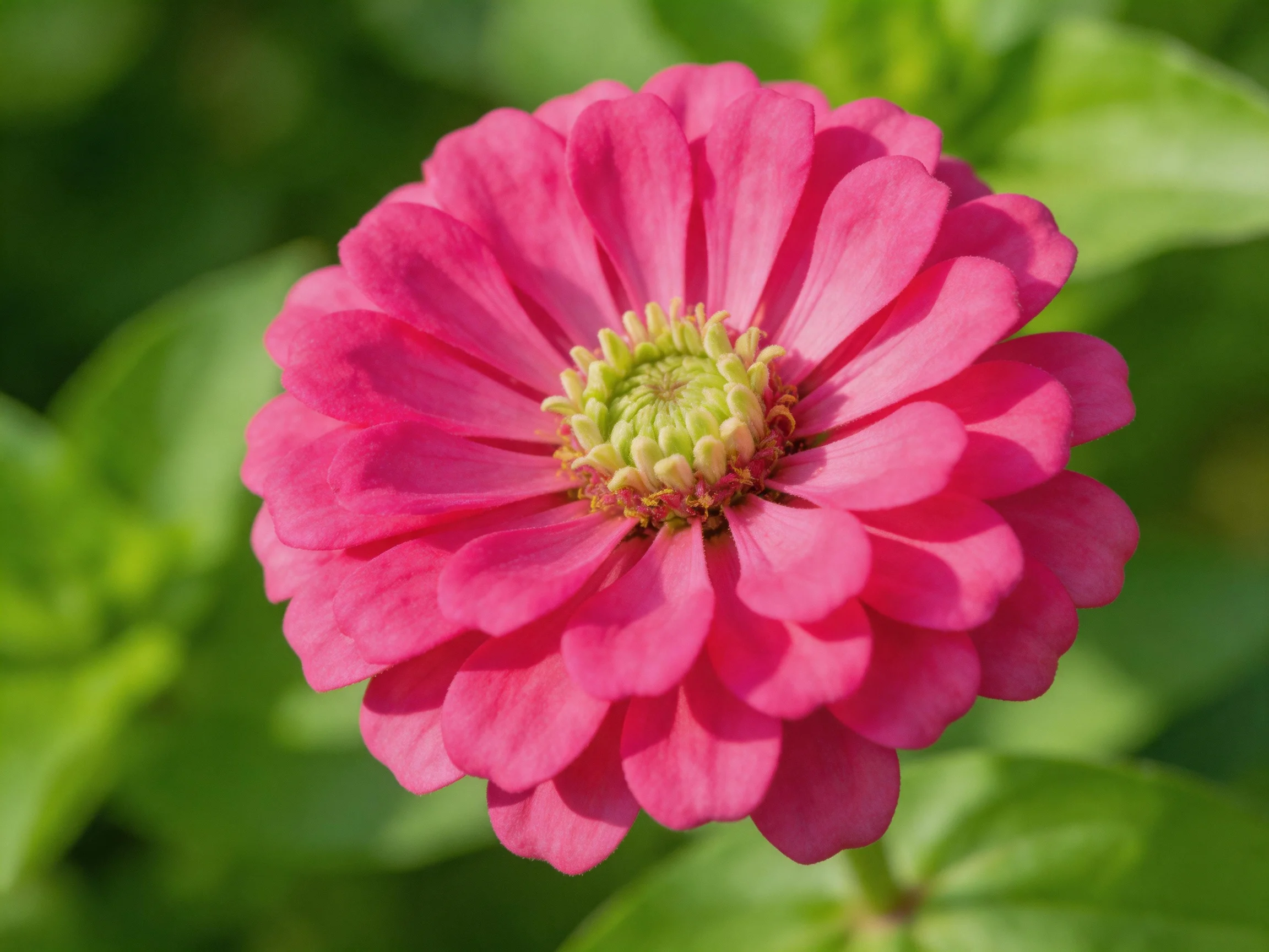 A vibrant pink zinnia with layered petals