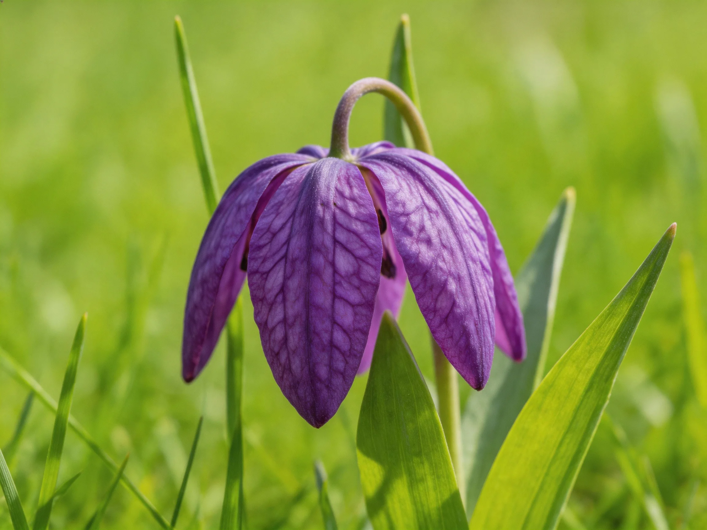 A vibrant purple bell - shaped flower amid lush green foliage