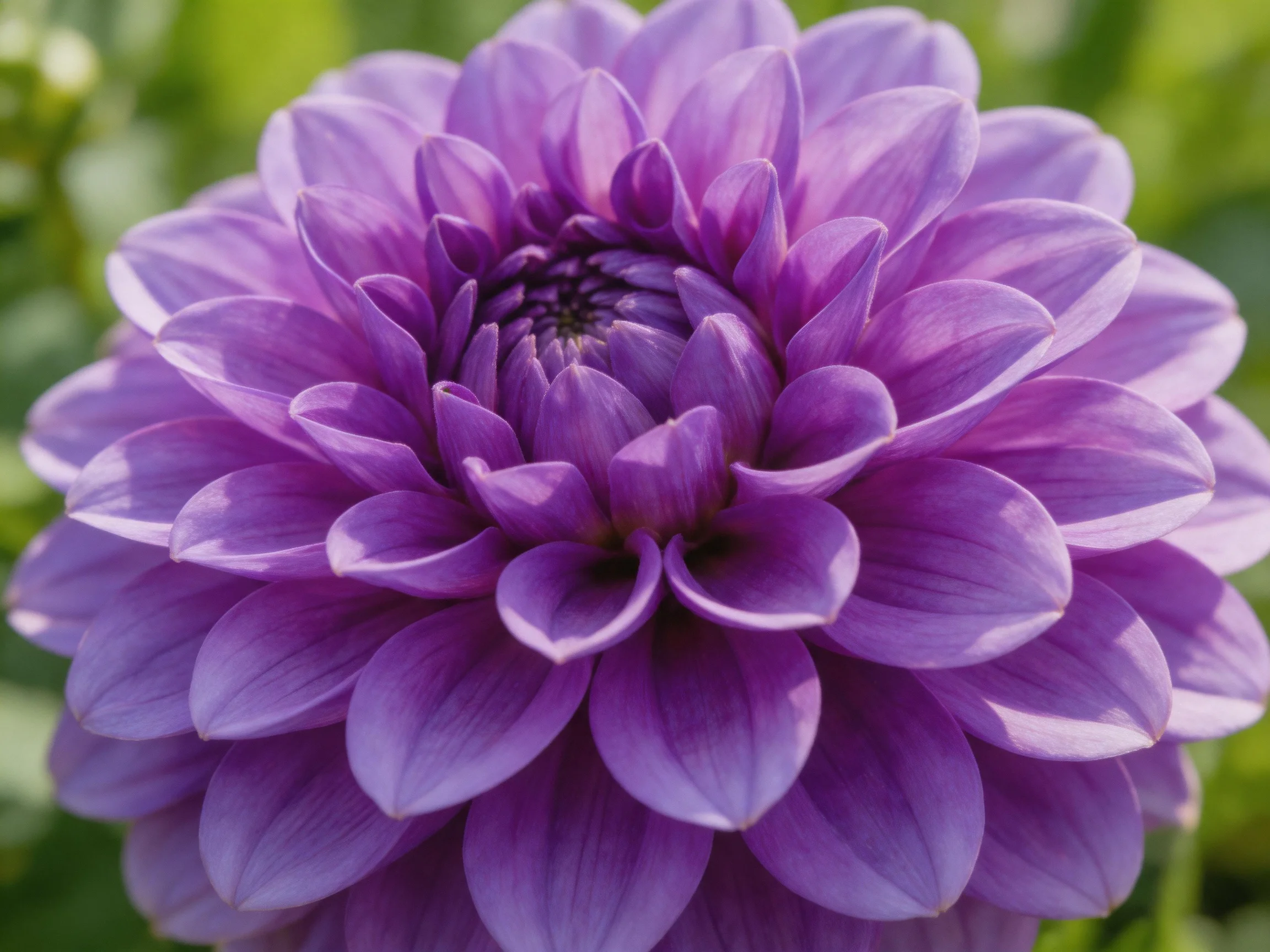 A vibrant purple dahlia with layered petals in natural light
