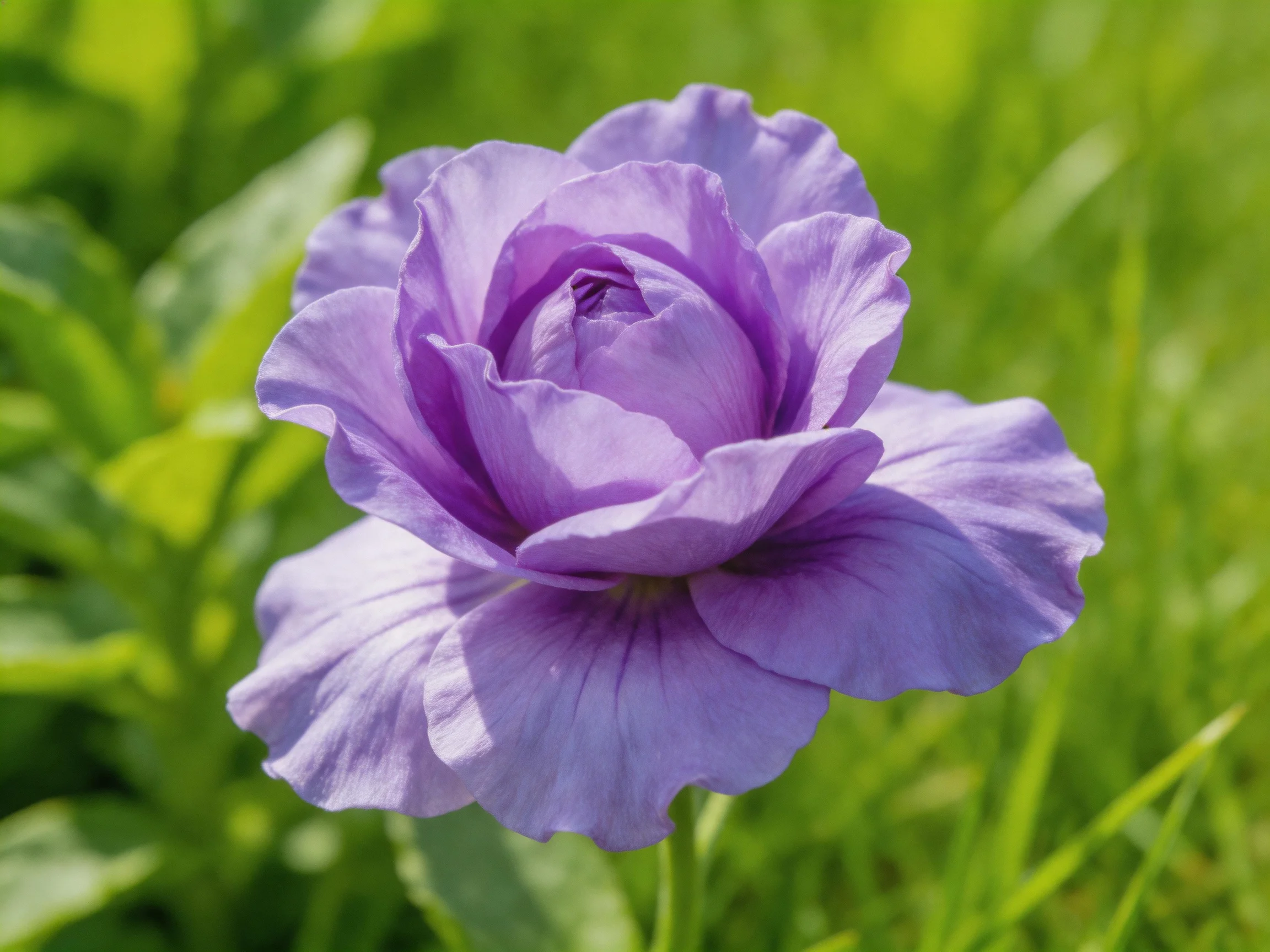 A vibrant purple flower blooms amid lush green foliage
