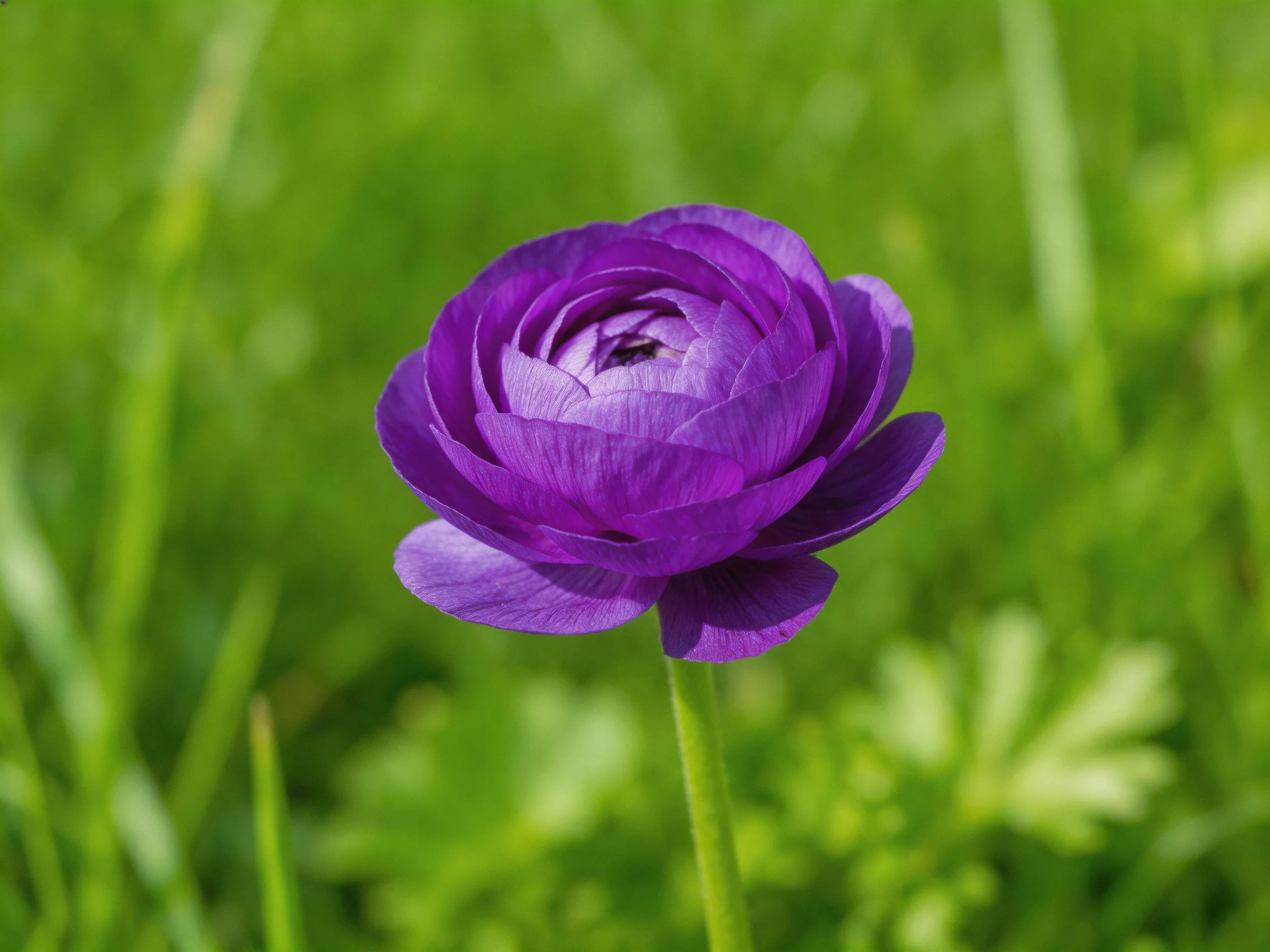 A vibrant purple flower blooms amidst lush green foliage