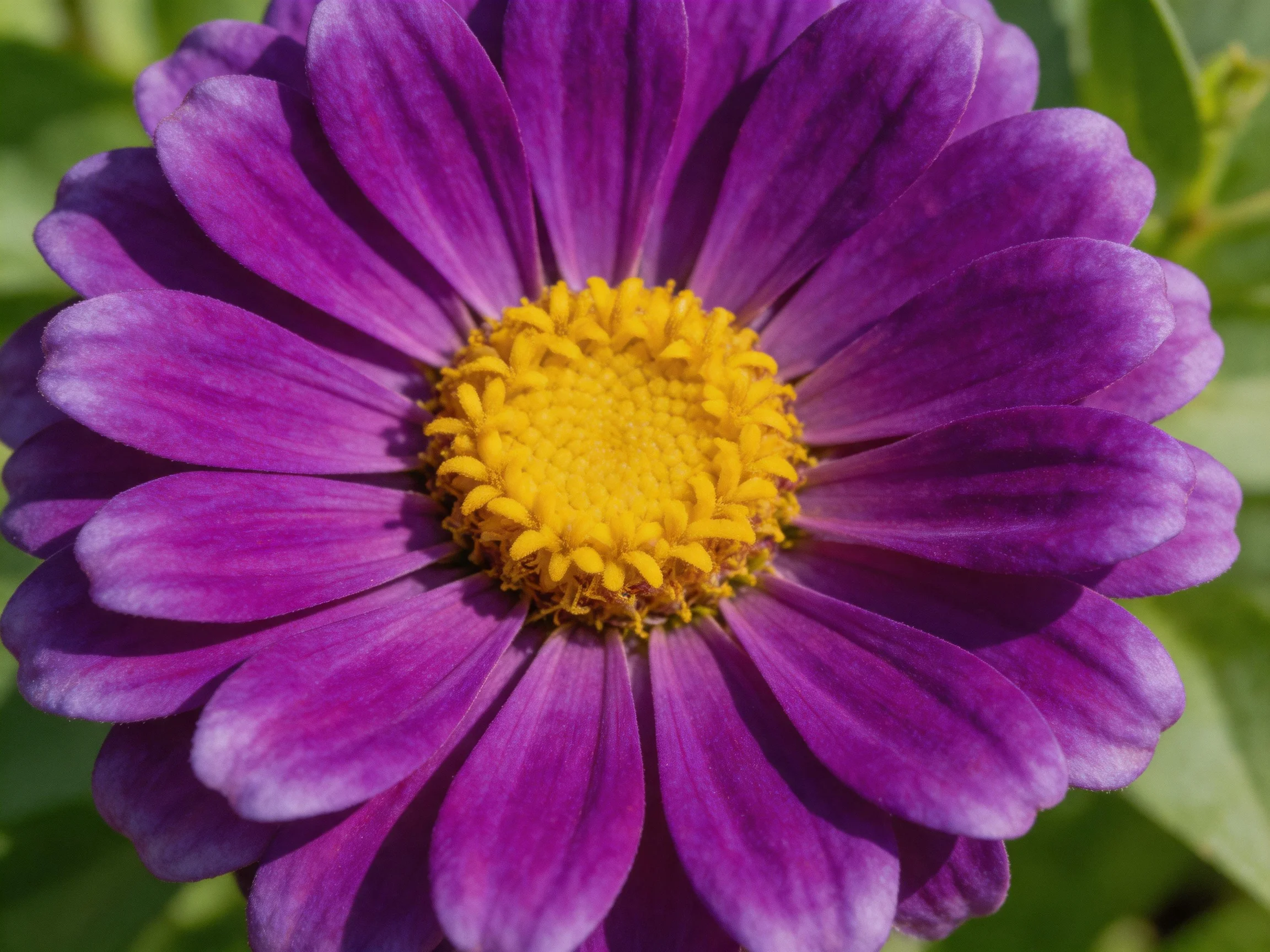 A vibrant purple flower with a bright yellow central disc