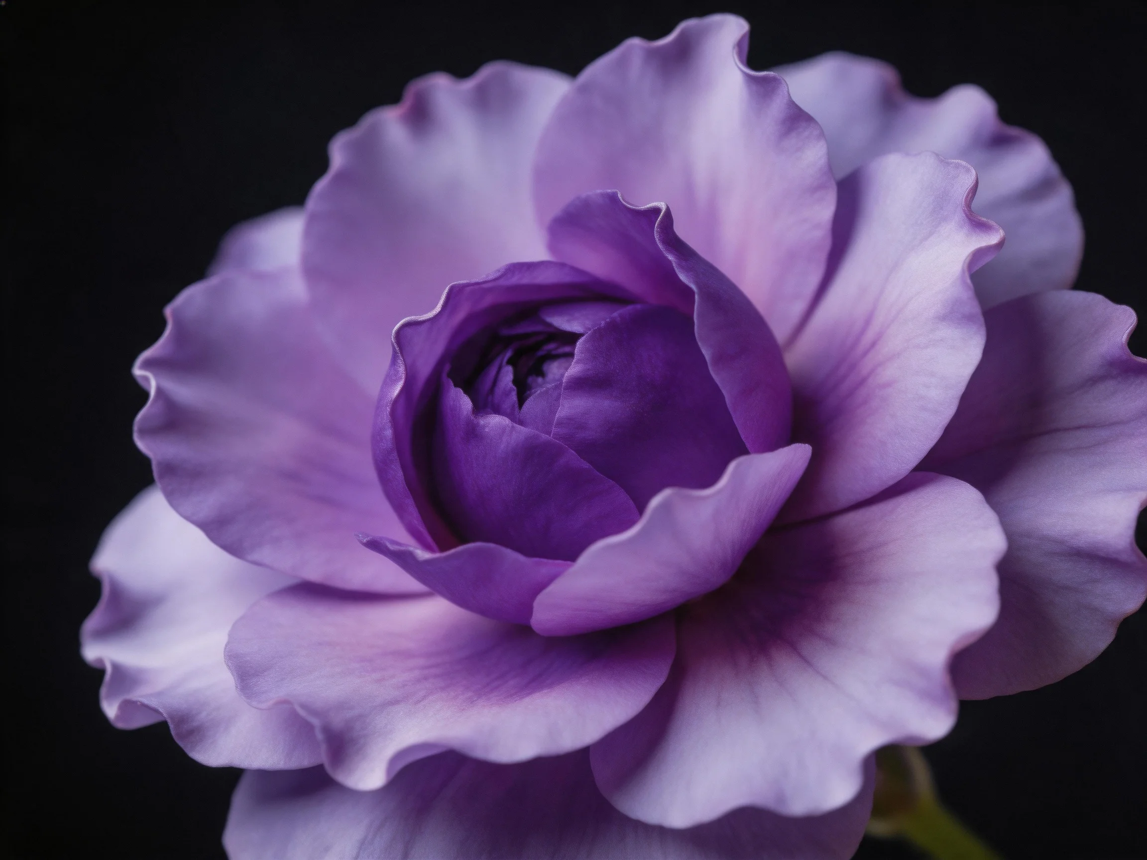 A vibrant purple flower with layered petals against a dark backdrop