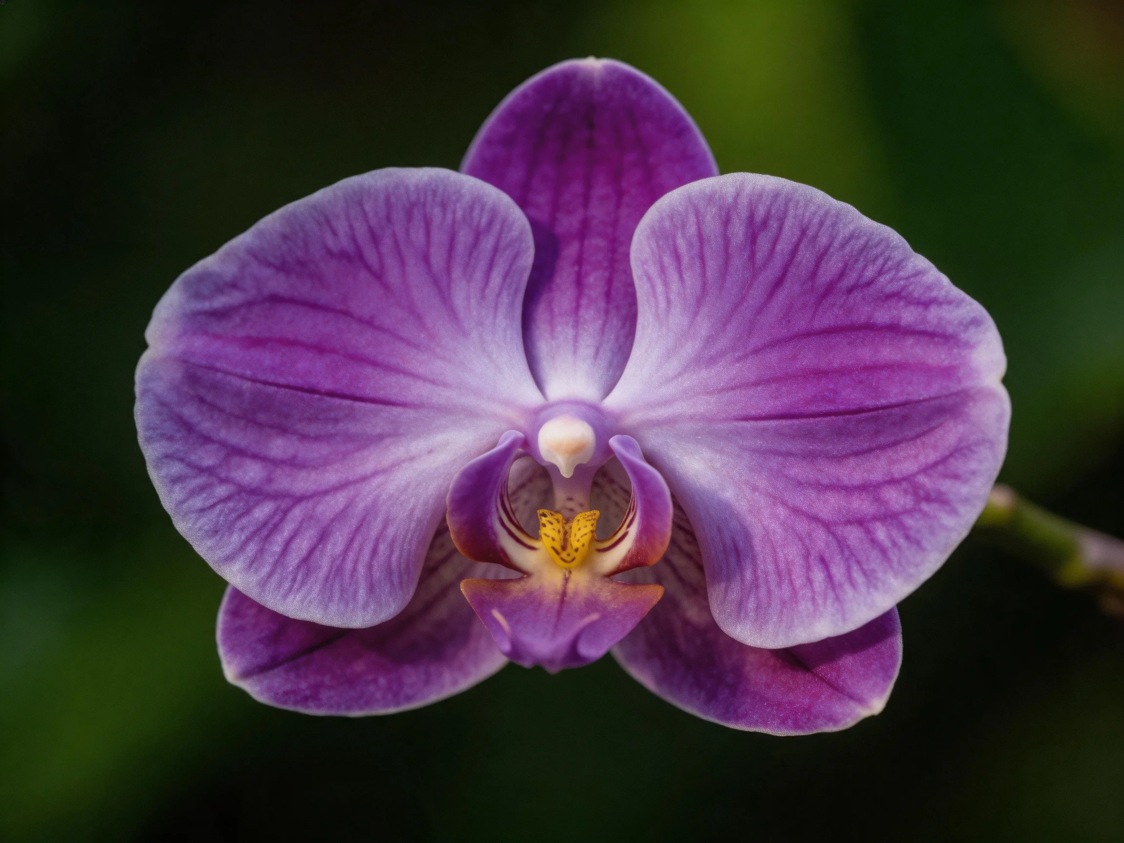 A vibrant purple orchid with intricate petal details