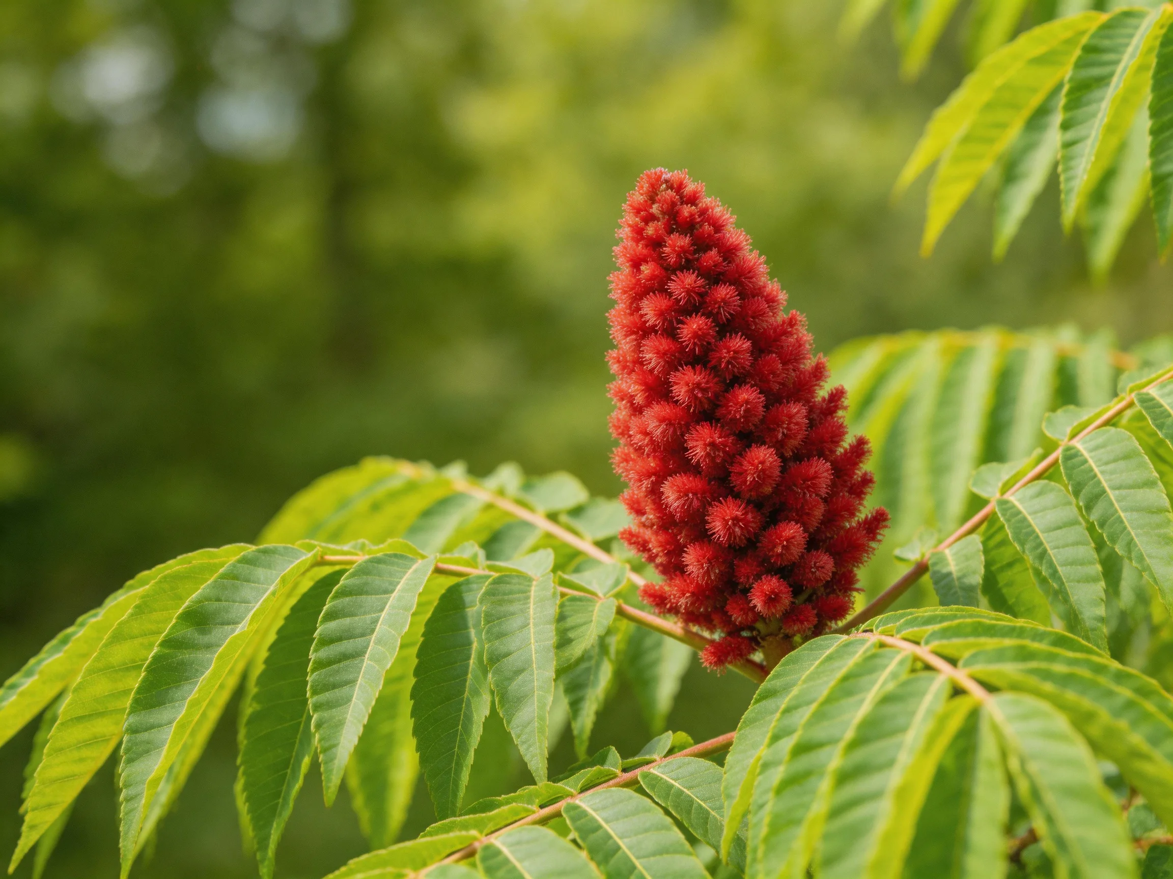 A vibrant red flower cluster amid lush green foliage