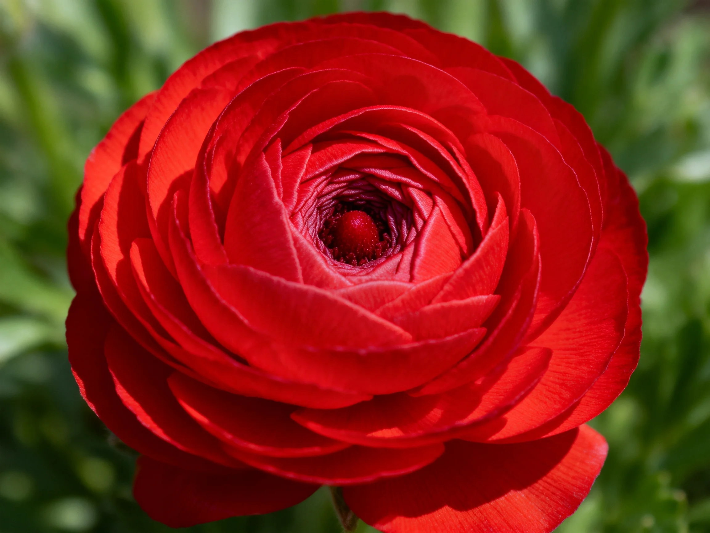 A vibrant red flower with layered petals in a natural setting