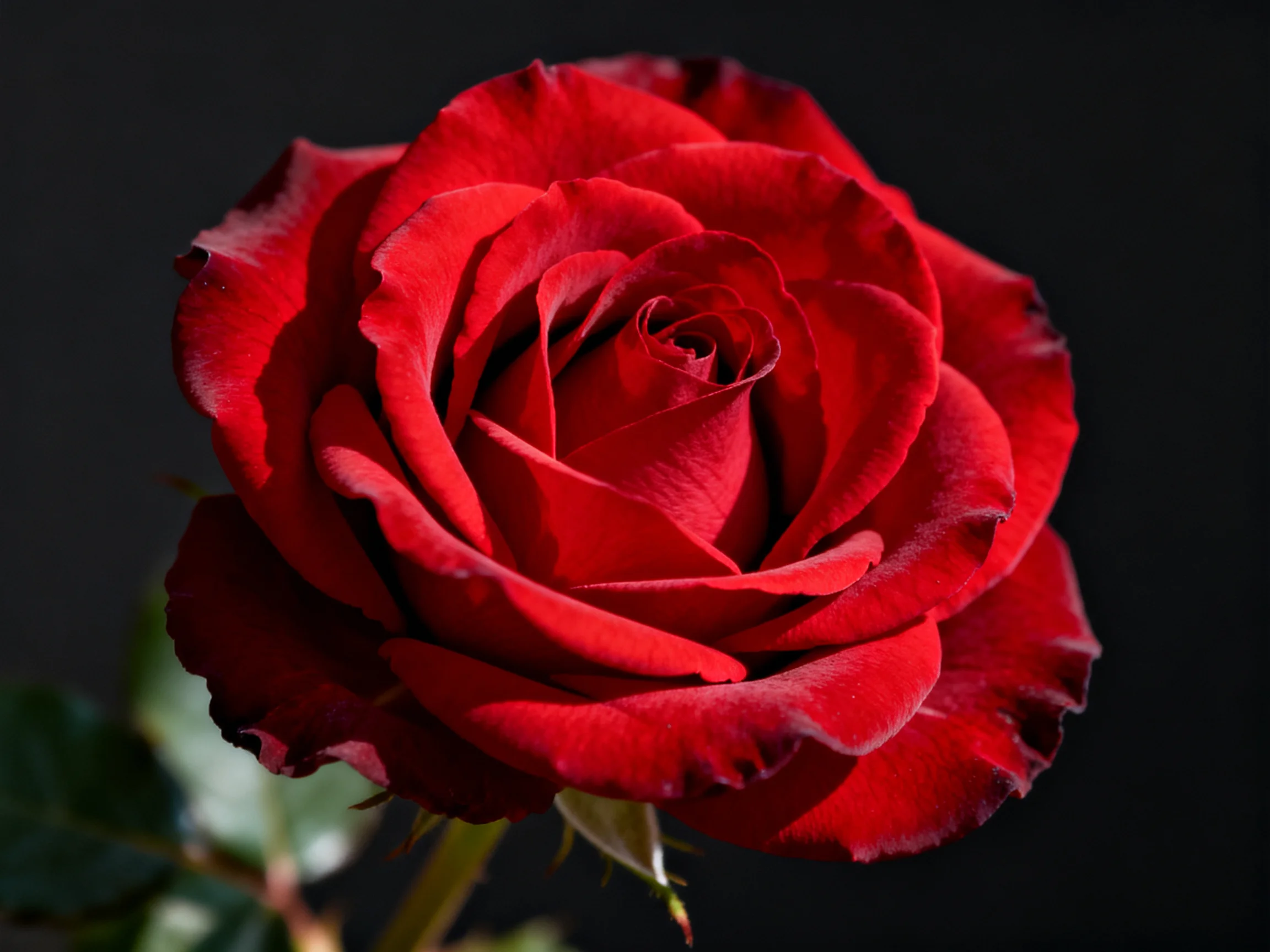 A vibrant red rose in sharp focus against a dark backdrop