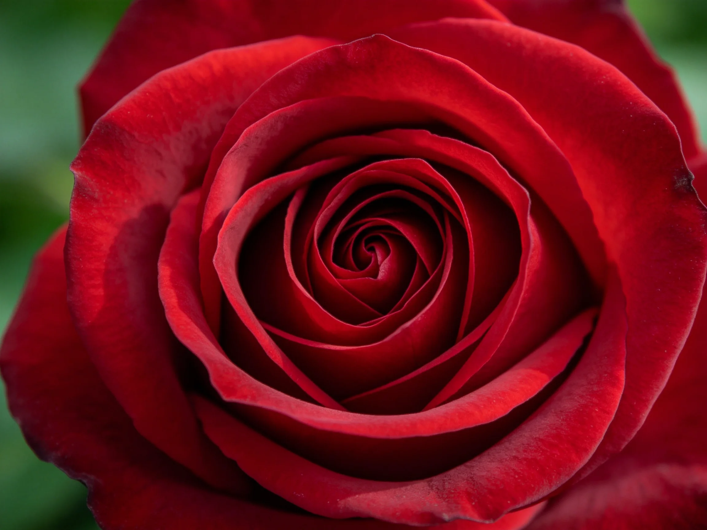 A vibrant red rose with layered petals spiraling inward