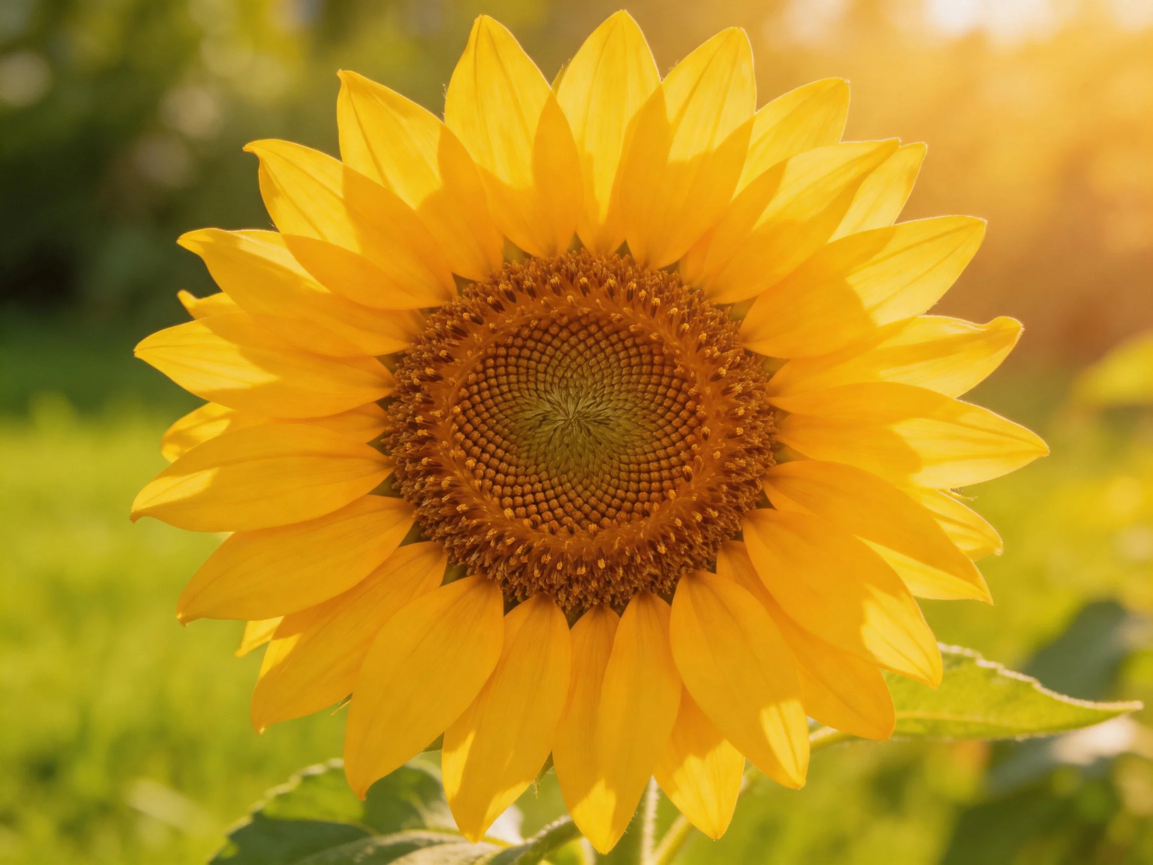 A vibrant sunflower with golden petals and brown center