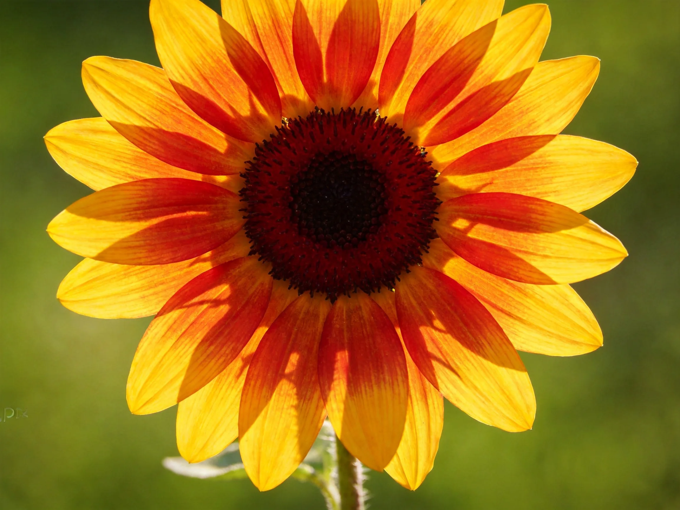 A vibrant sunflower with yellow-orange petals and dark brown center