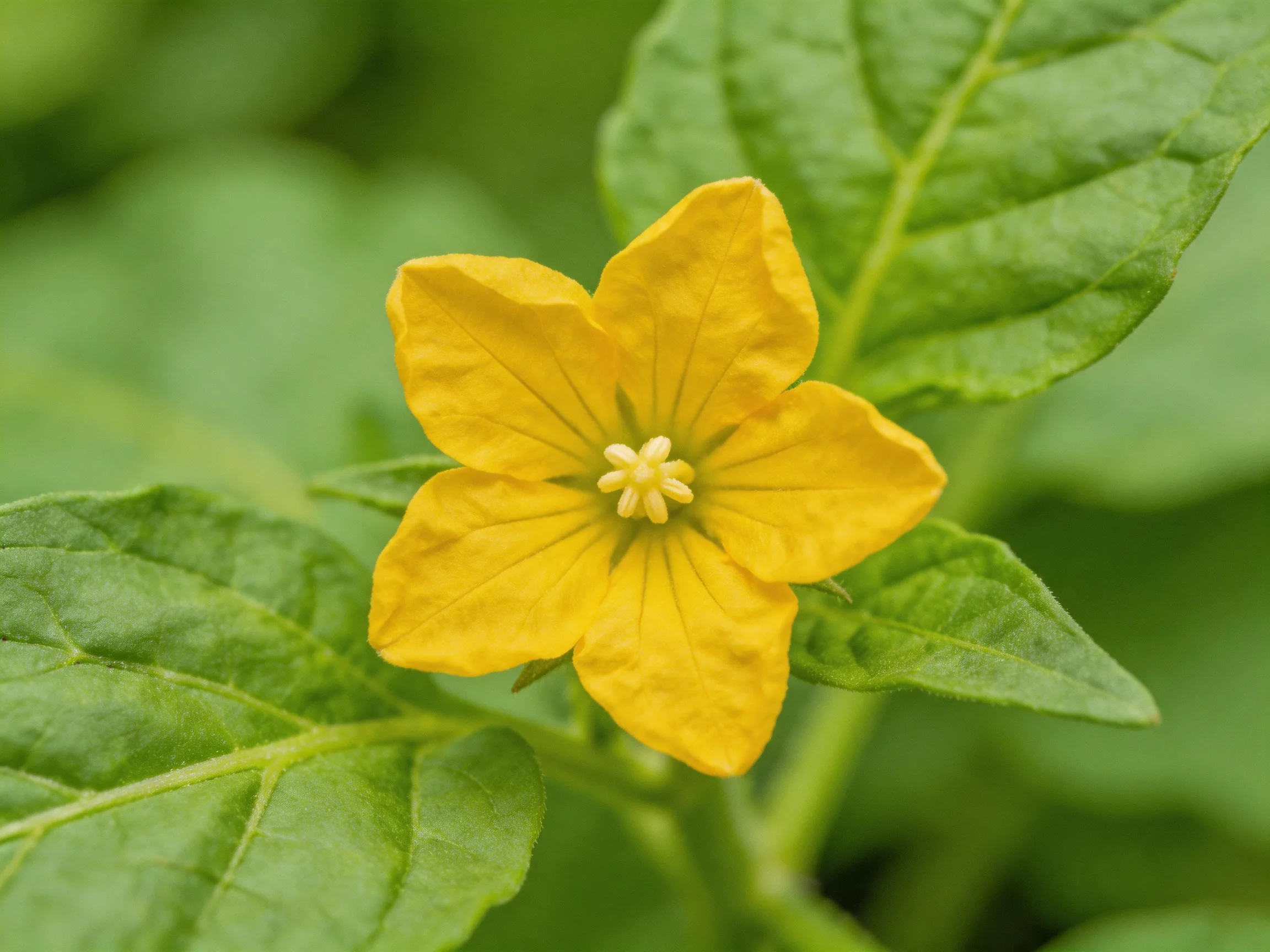 A vibrant yellow flower blooms amid lush green foliage