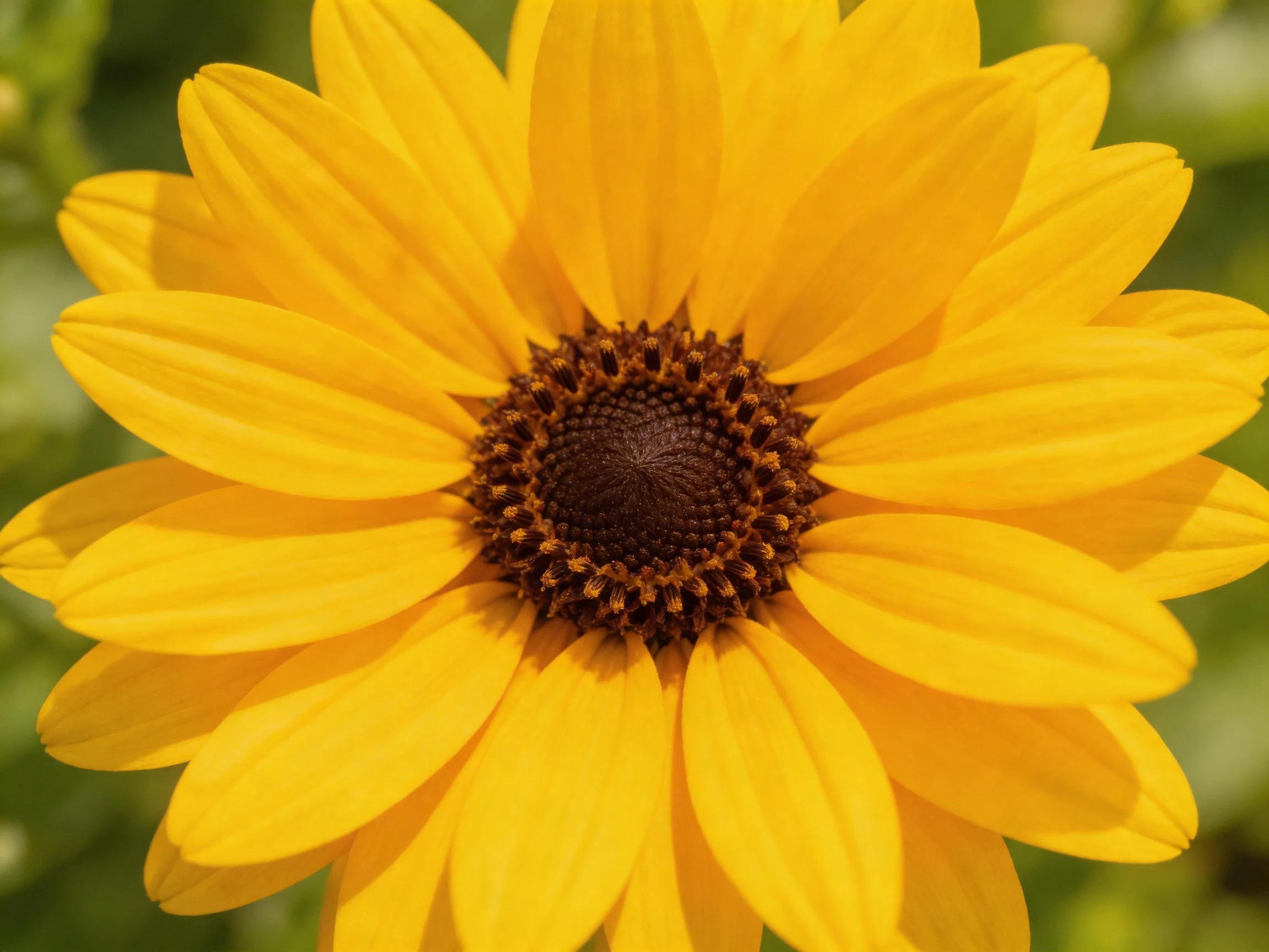 A vibrant yellow flower with a dark brown central disk