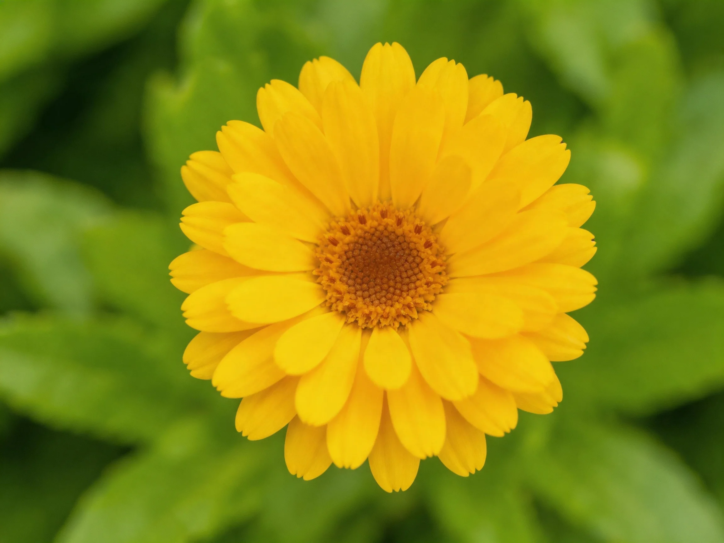 A vibrant yellow flower with layered petals centered amid green foliage