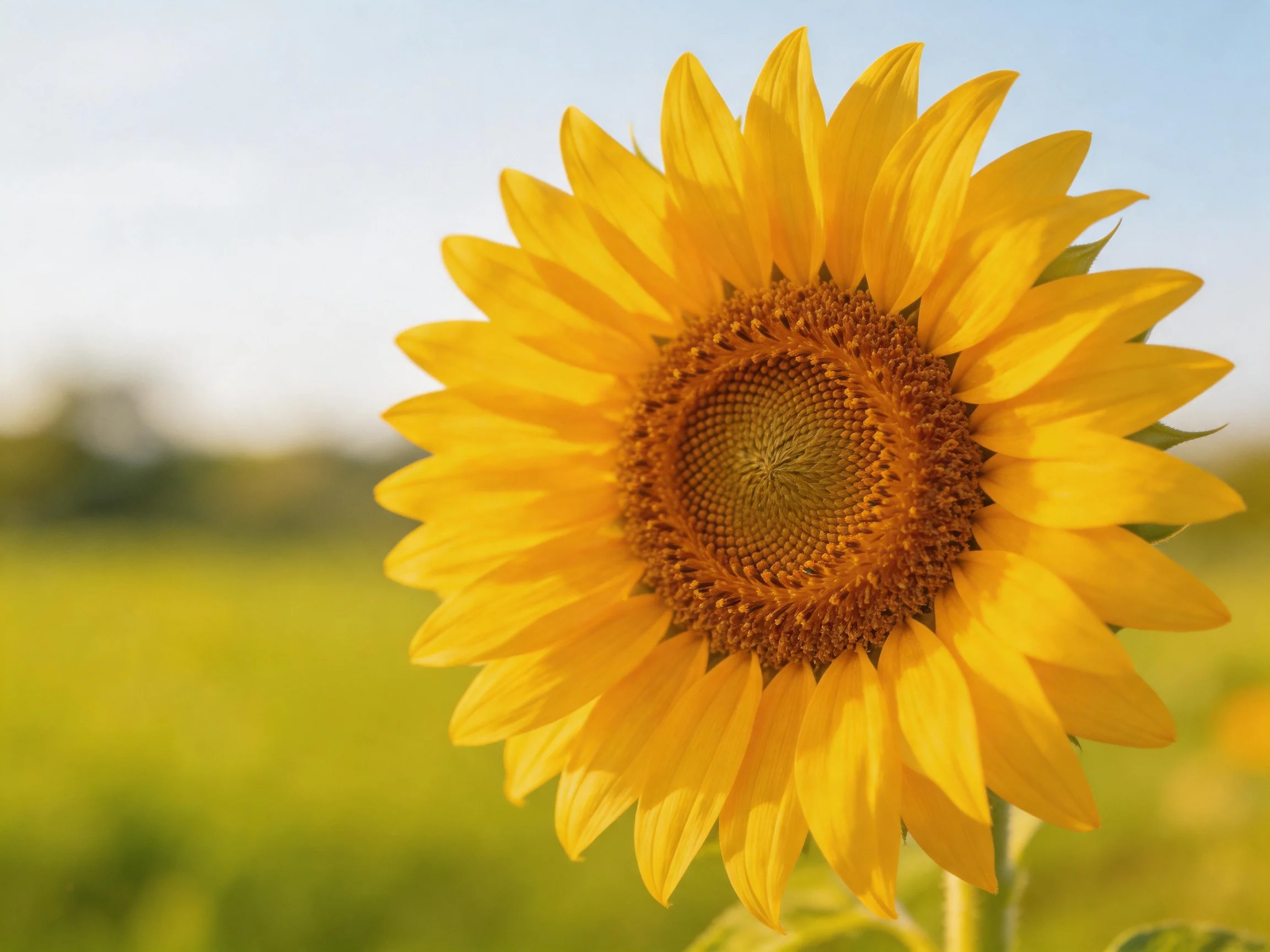 A vibrant yellow sunflower blooms in a sunlit field