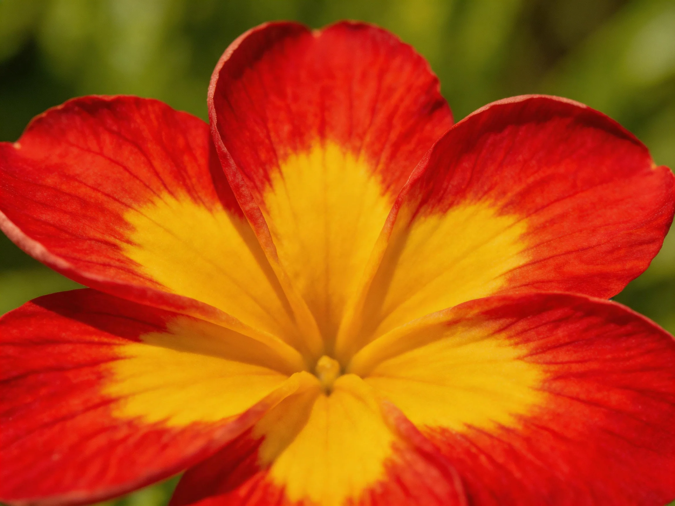 A vivid red and golden flower with six broad petals