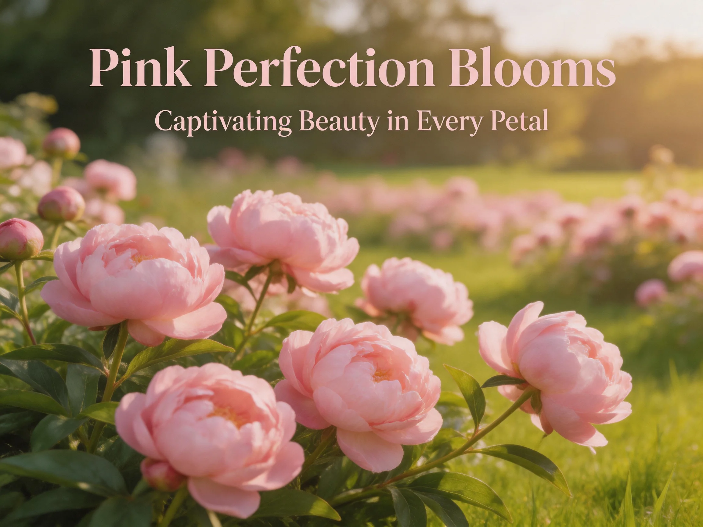 Abundant Pink Peonies Bloom in Sunlit Garden