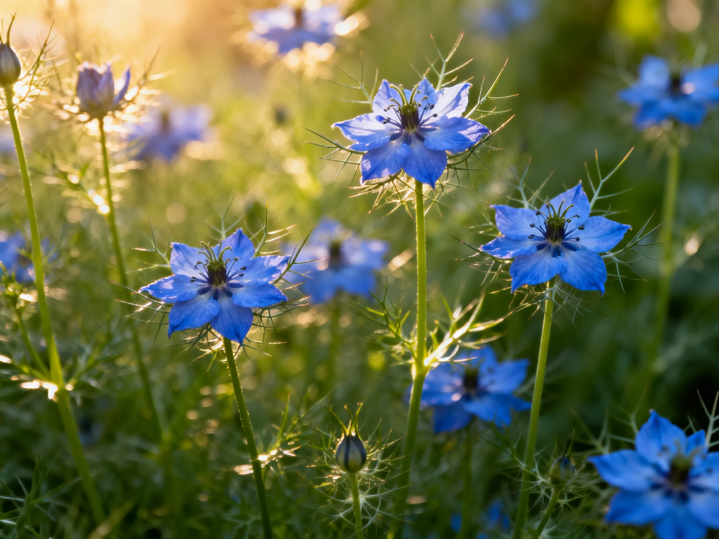 Abundant blue flowers bloom in a sunlit garden