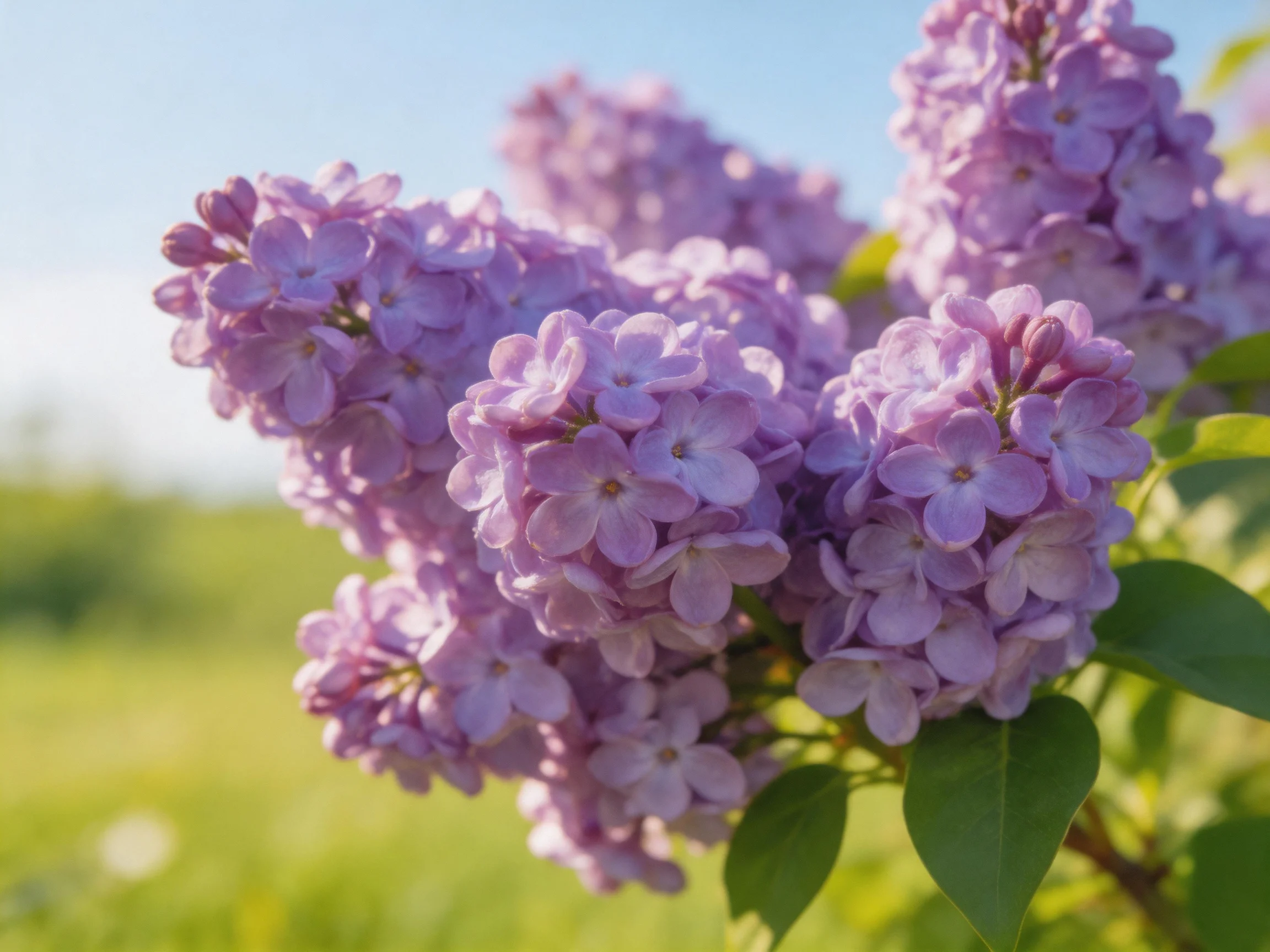 Abundant purple lilac flower clusters bloom in bright daylight