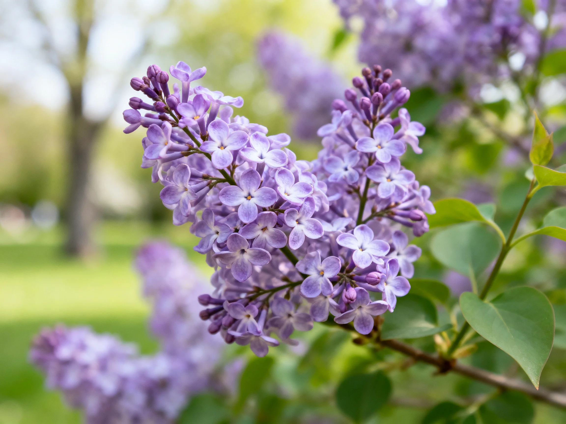 Abundant purple lilac flower clusters with green foliage