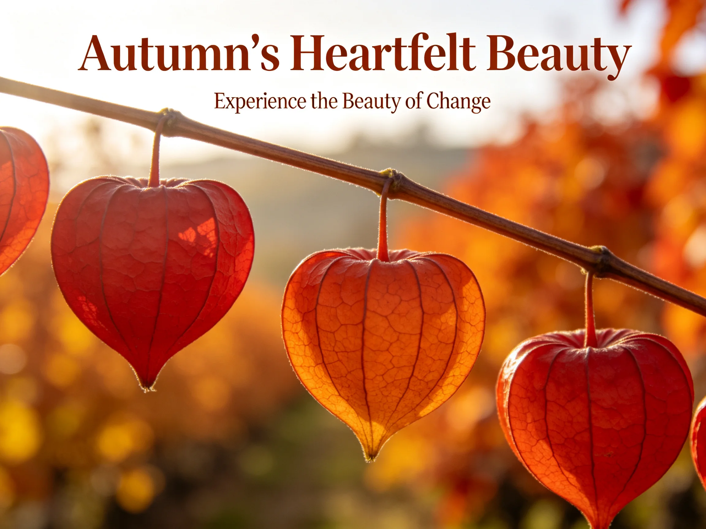 Autumn Lantern Flowers Display Rich Red and Orange Textures on a Branch