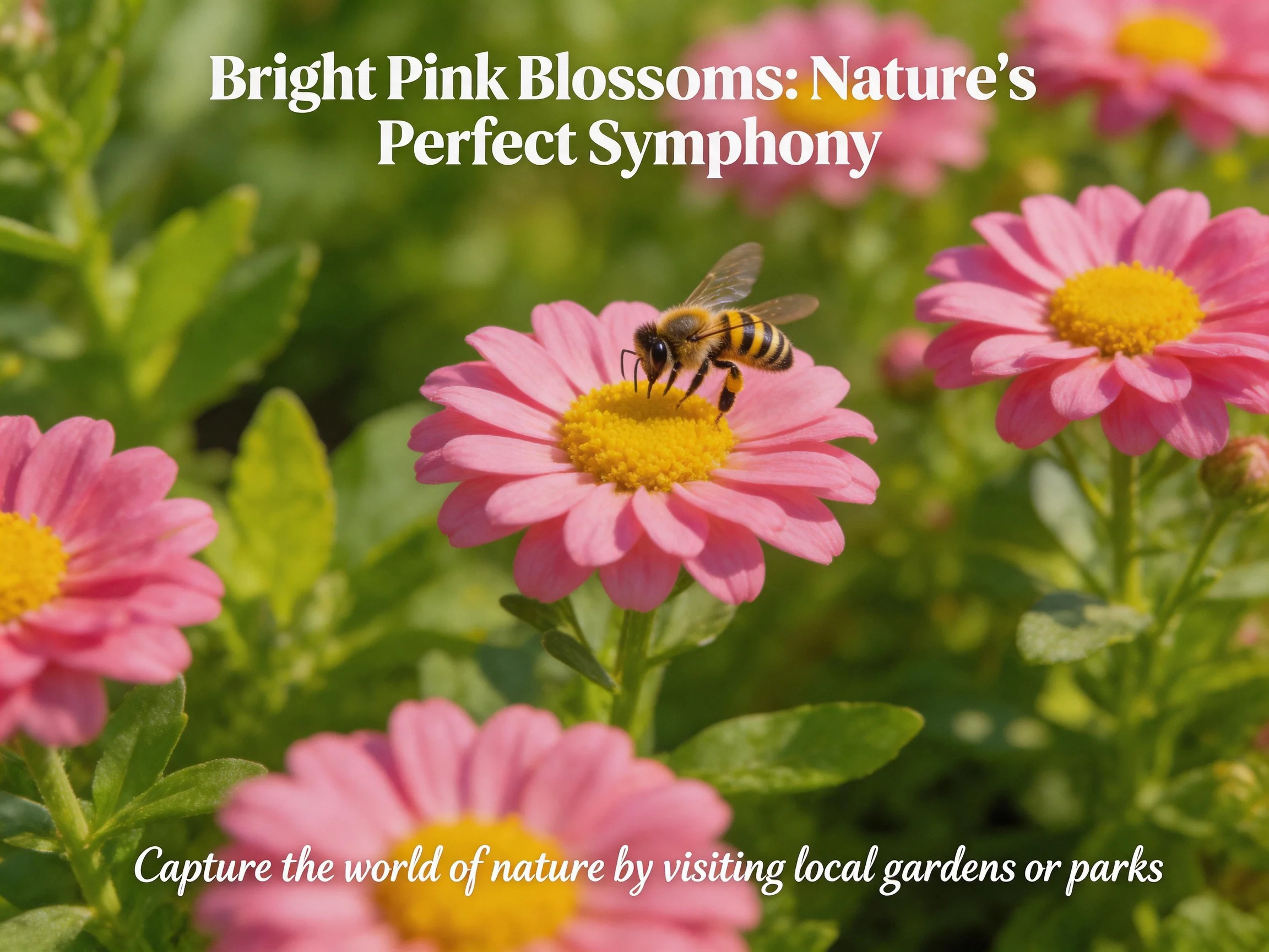 Bright Pink Blossoms with Bee: Natures Perfect Harmony