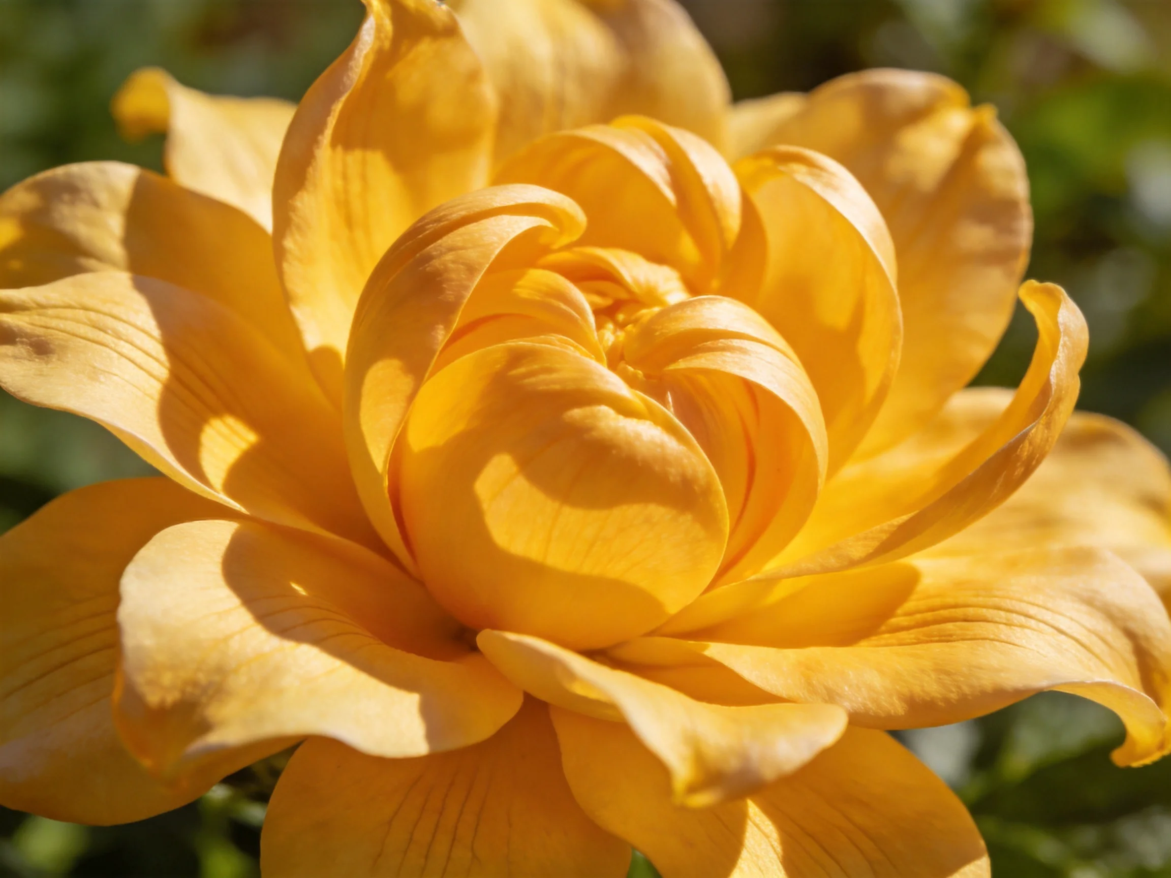 Bright golden-yellow rose with layered, curled petals