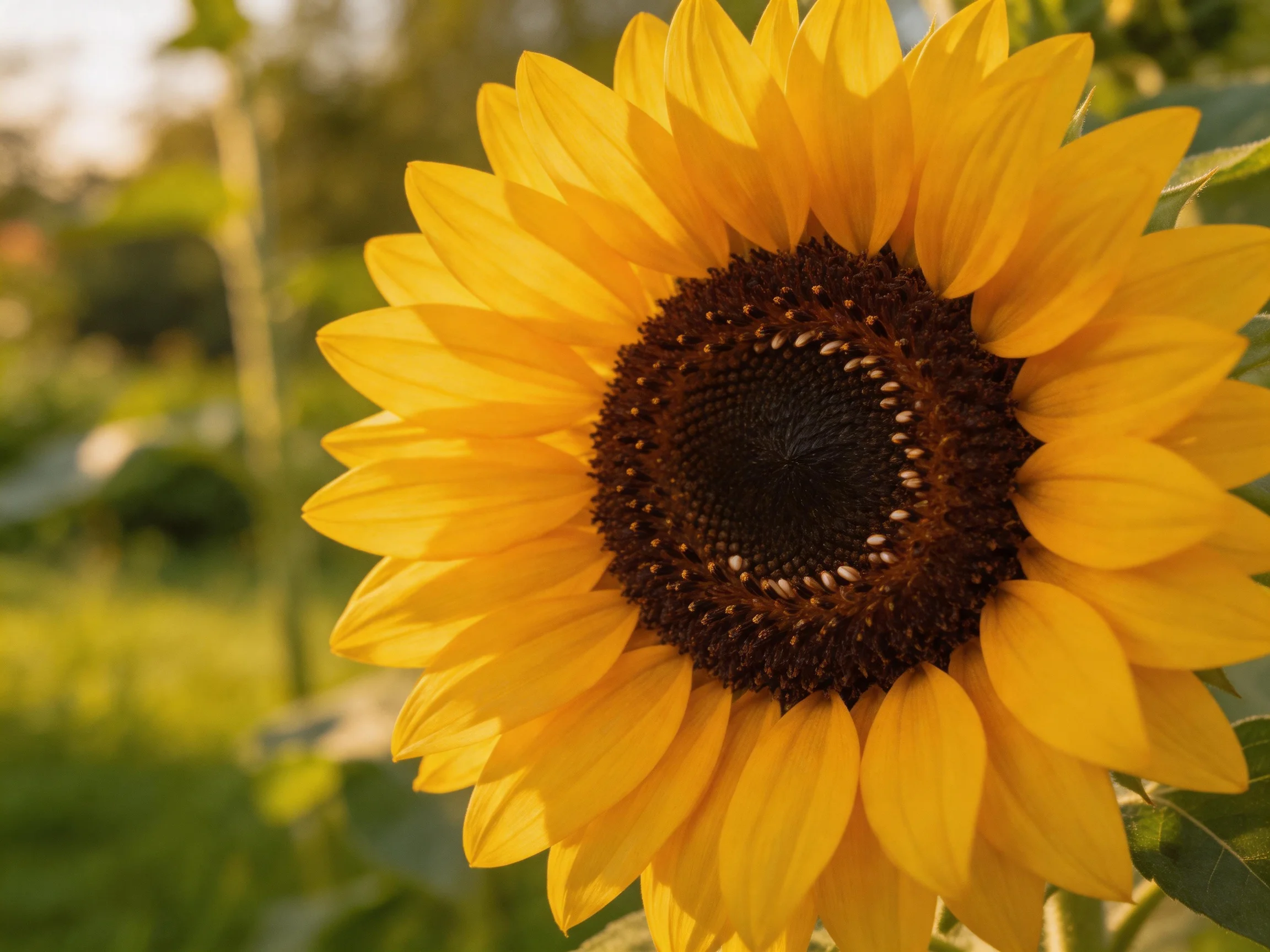 A bright yellow sunflower is centered against a blurred green backdrop.