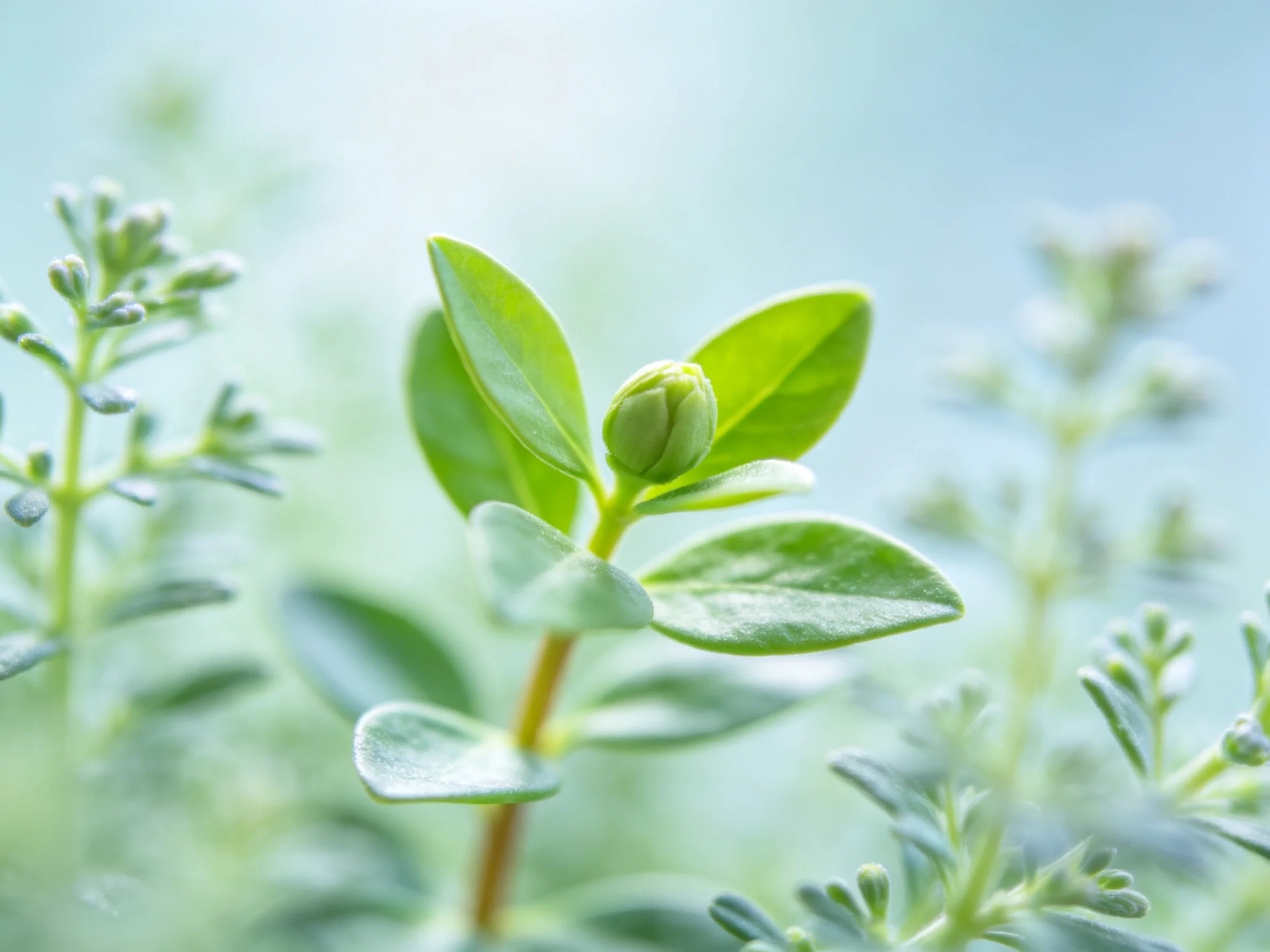 Close - Up of Lush Green Plant with Bud and Soft Background
