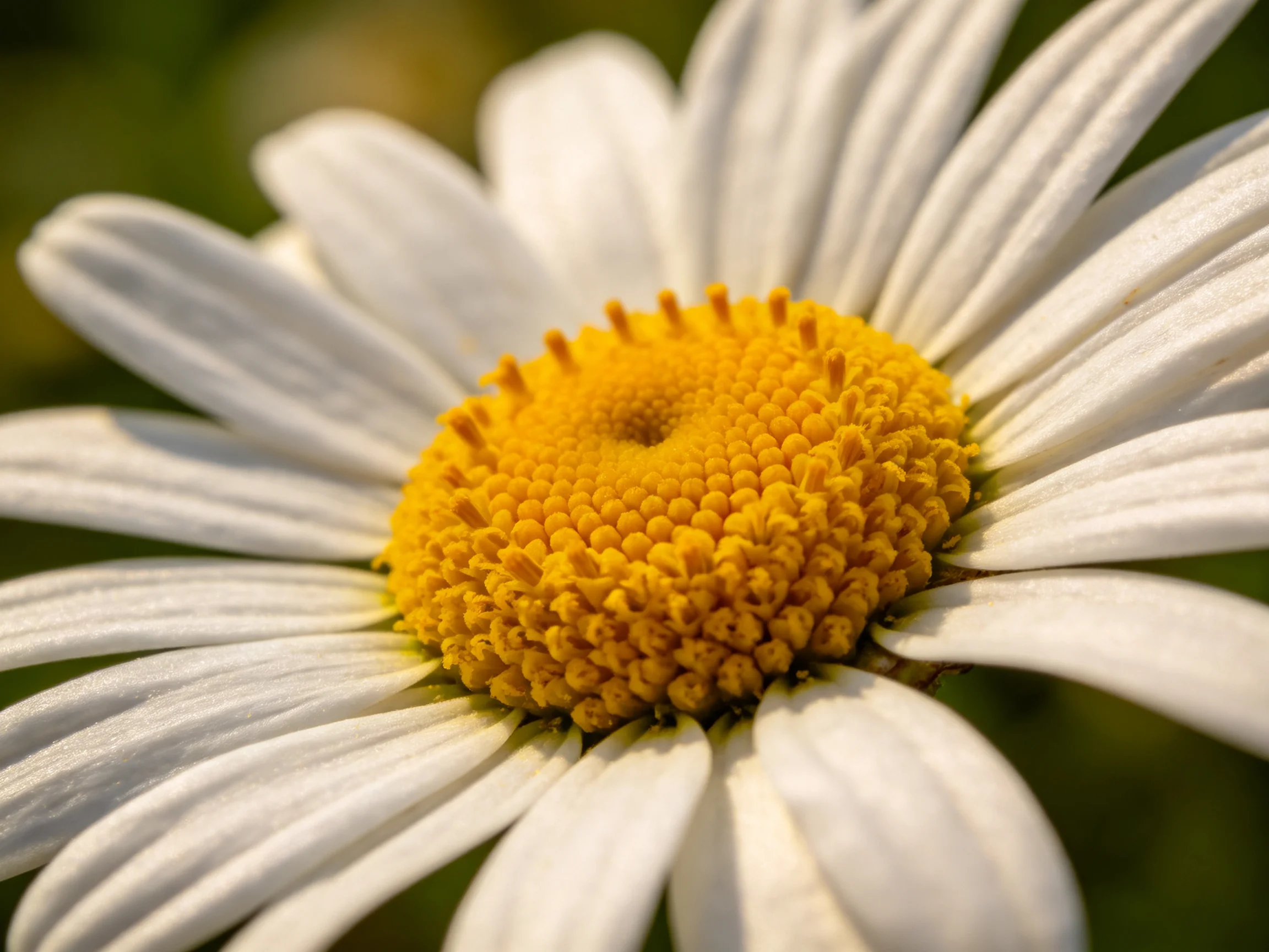 Close - up of a daisy with white petals and vibrant yellow center