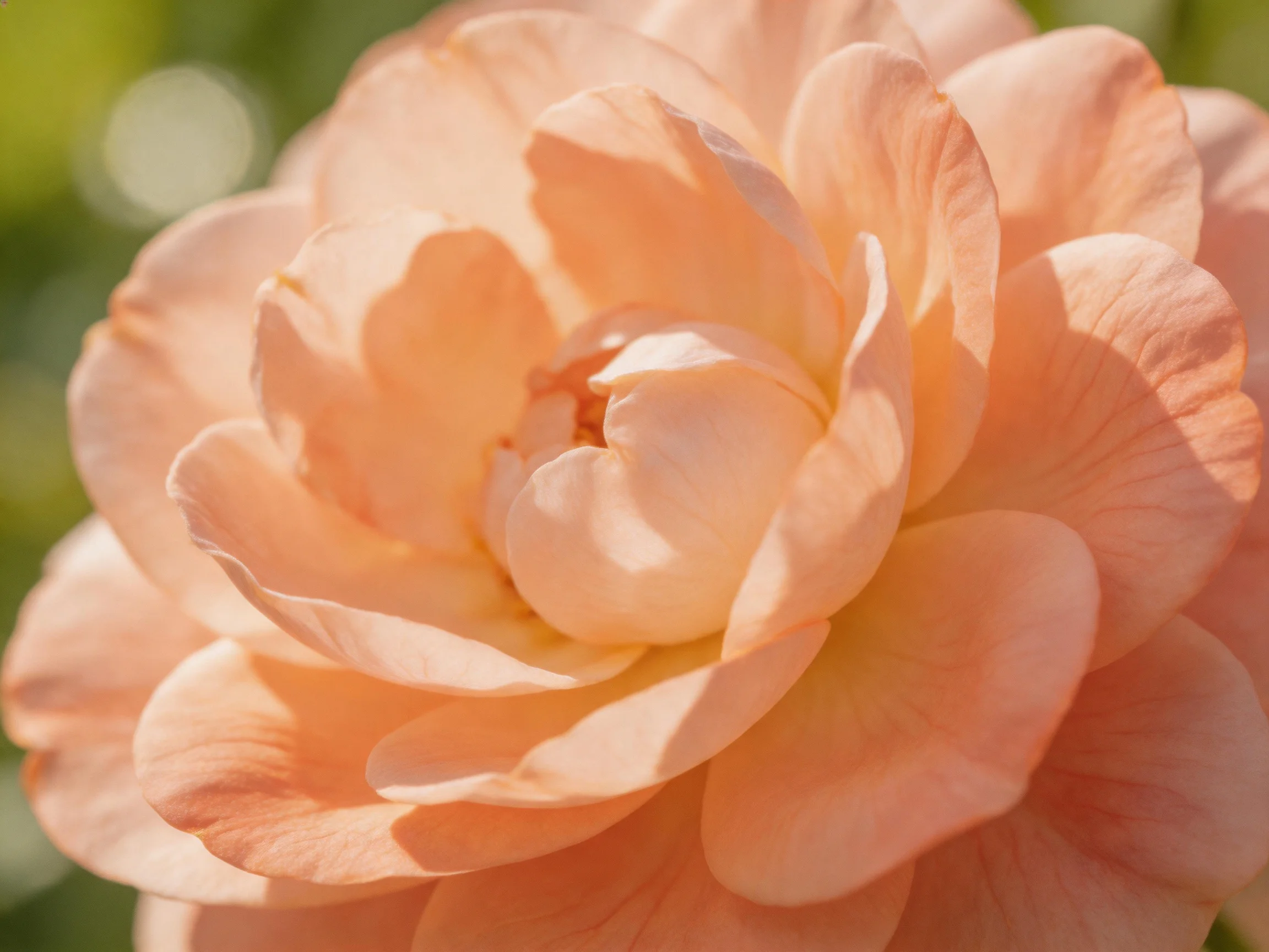Close - up of a soft peach rose with layered petals