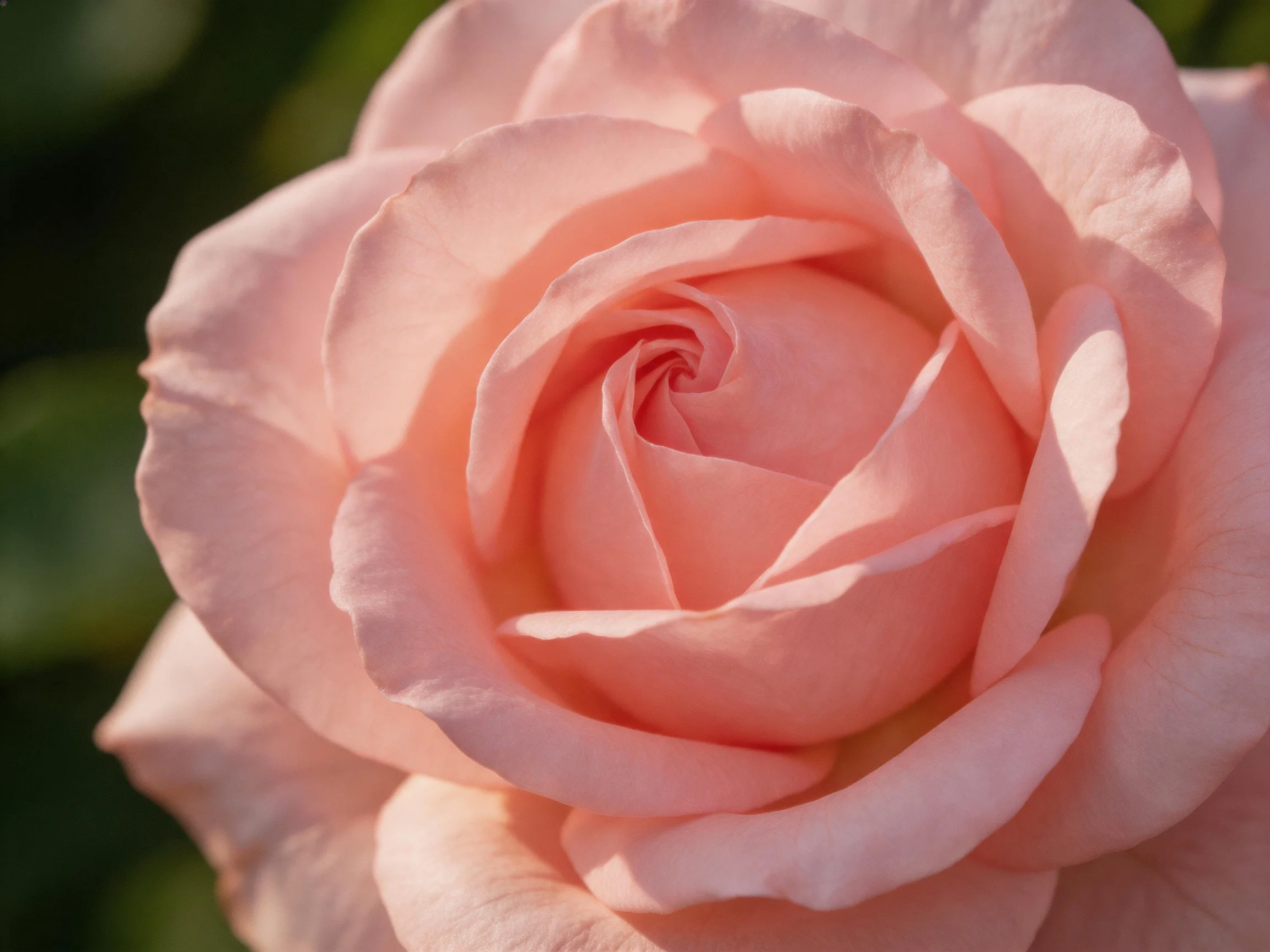 Close-up of a soft pink rose with layered petals