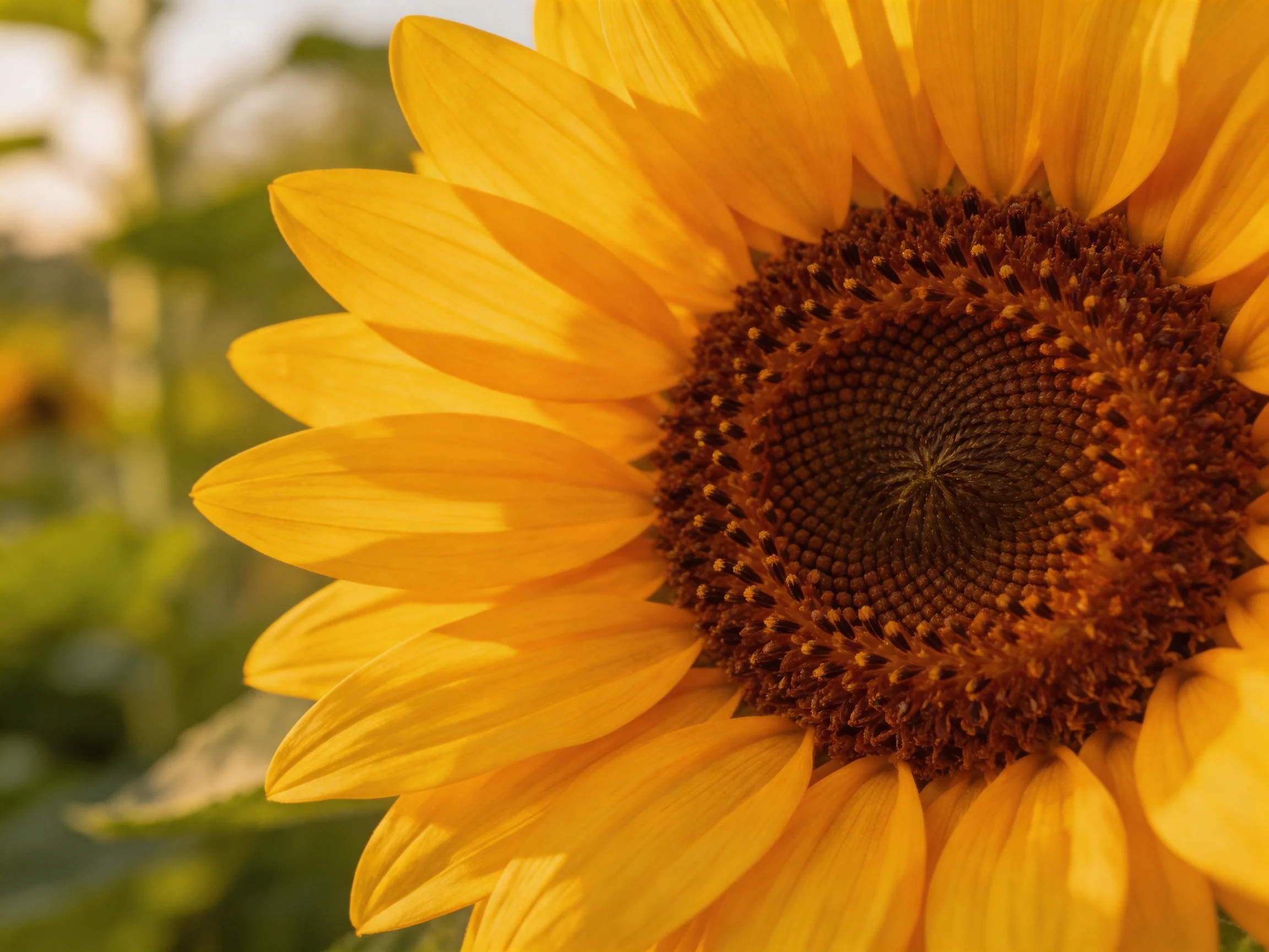 Close-up of a sunflower with bright yellow petals and textured brown center