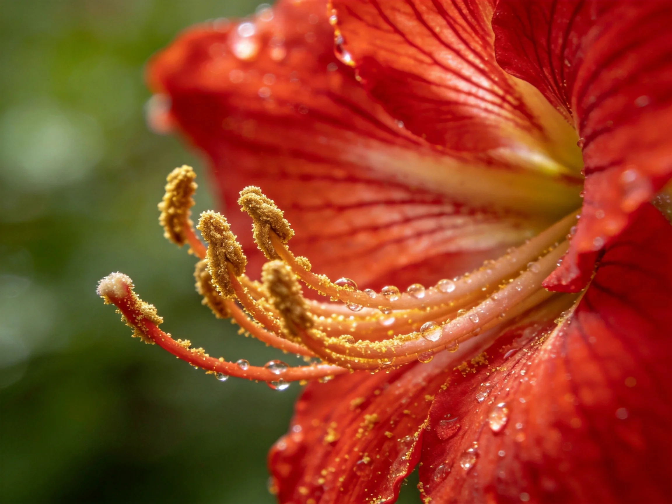 Close-up of a vibrant red flower with water droplets