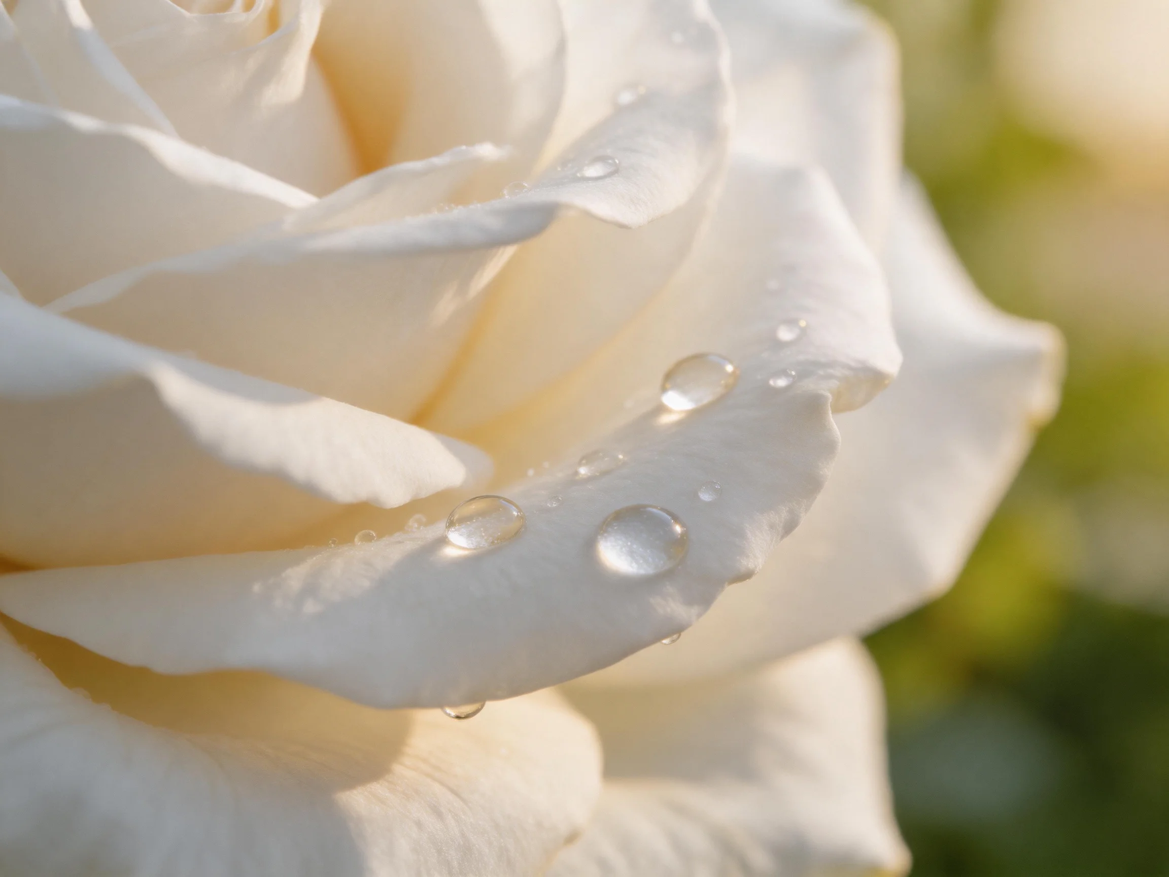 Close-up of a white rose with glistening water droplets