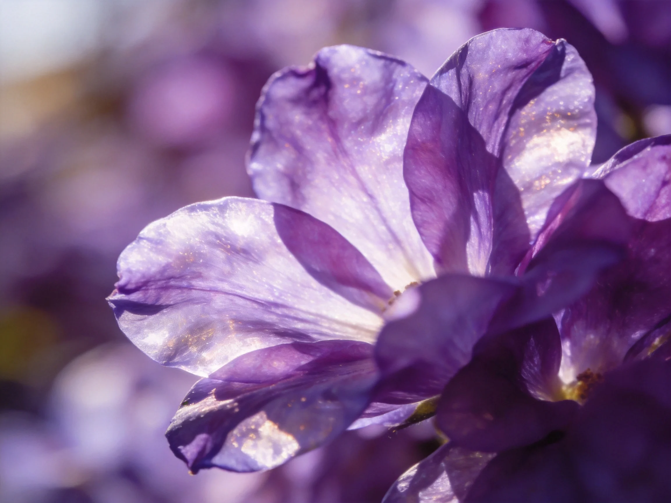 Close-up of delicate purple flowers with golden accents