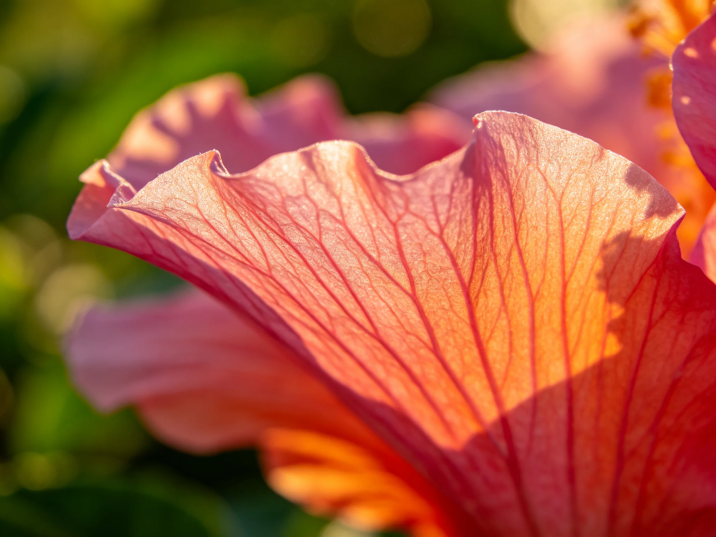 Close-up of vibrant hibiscus petals showing detailed veins