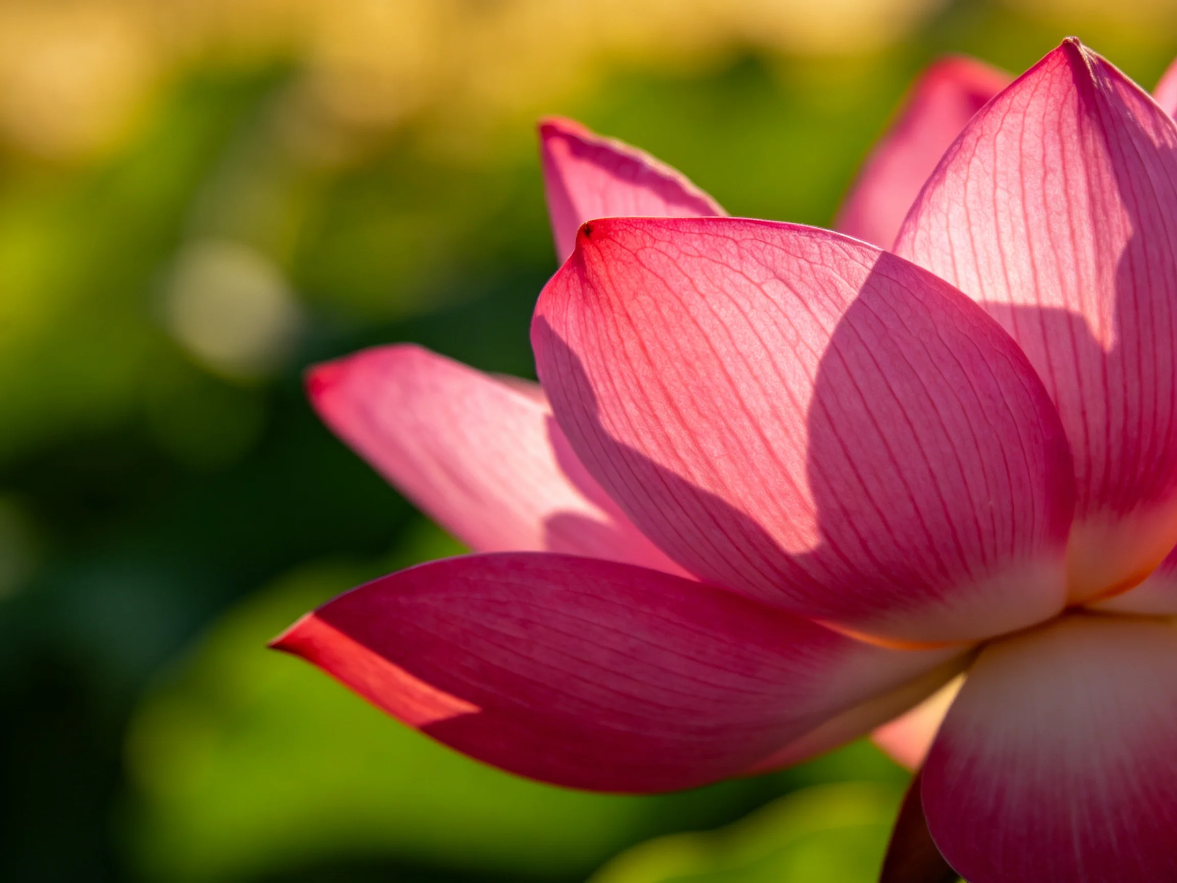 Close-up of vibrant pink lotus petals with soft lighting