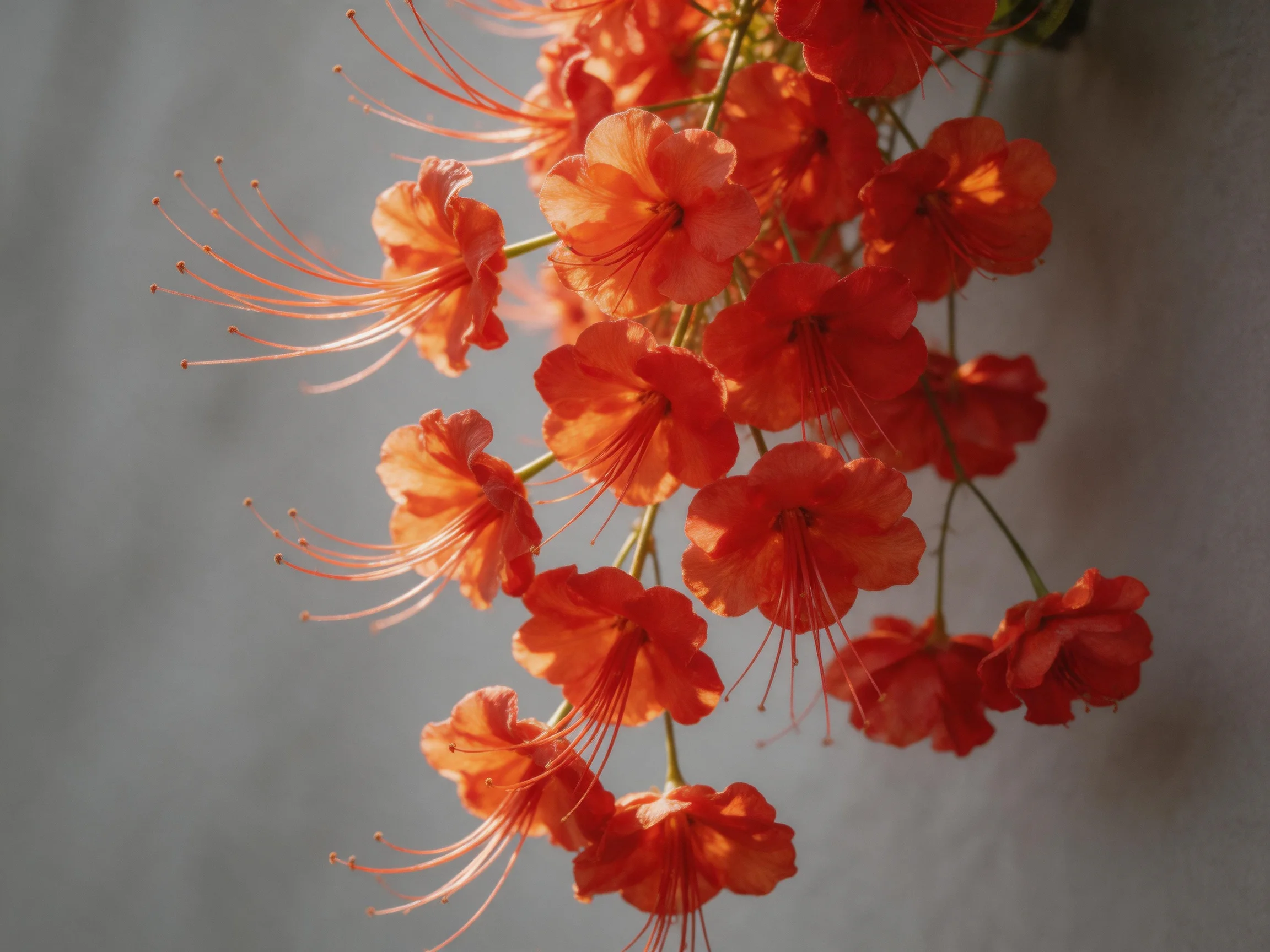 Cluster of bright orange flowers with extended stamens