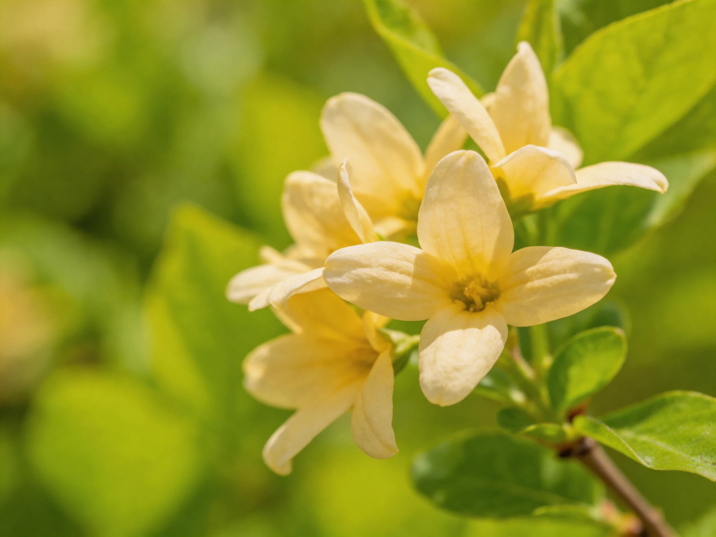 Cluster of delicate pale yellow flowers amid lush green foliage