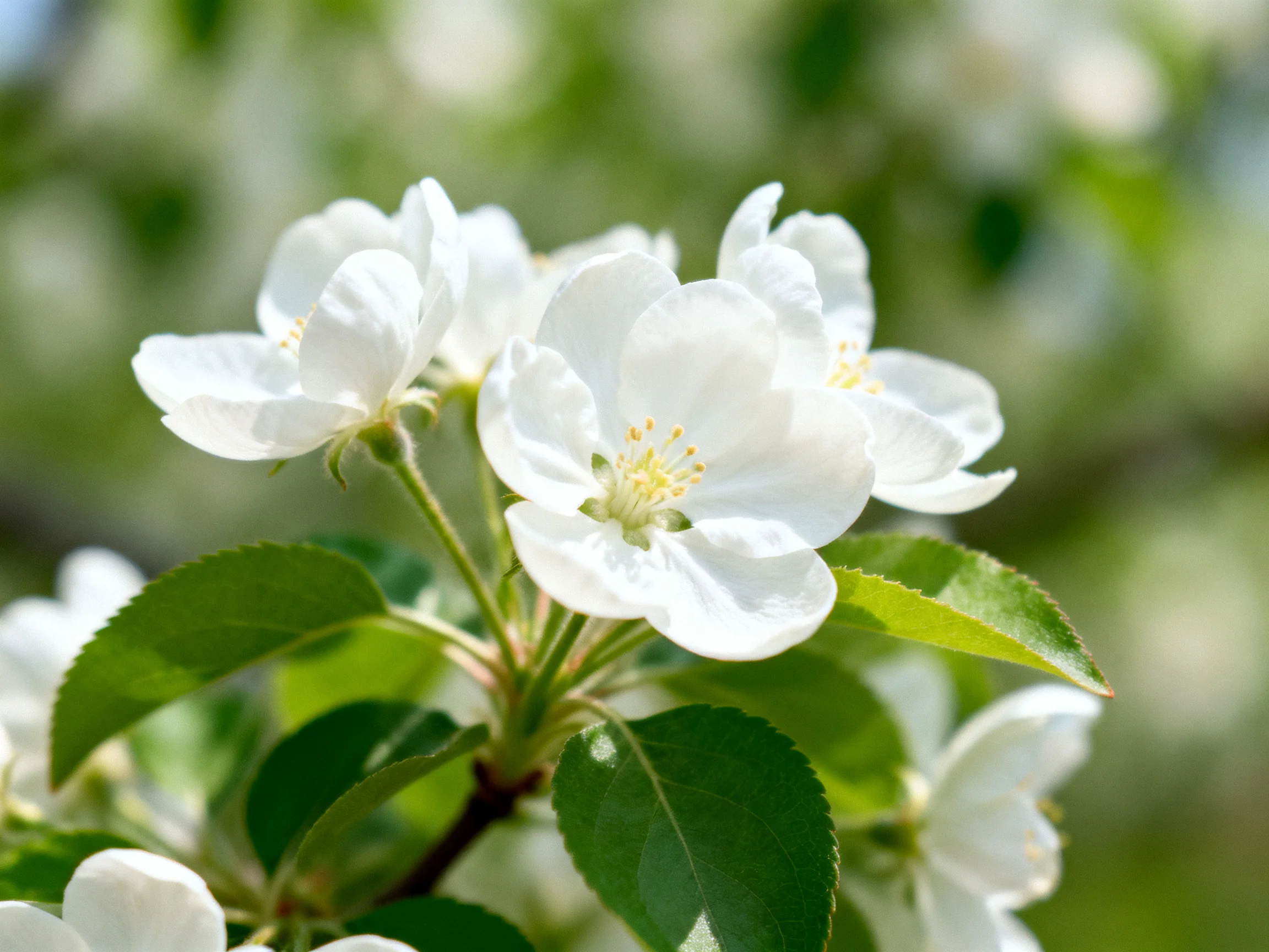 Cluster of delicate white blossoms with vibrant green foliage