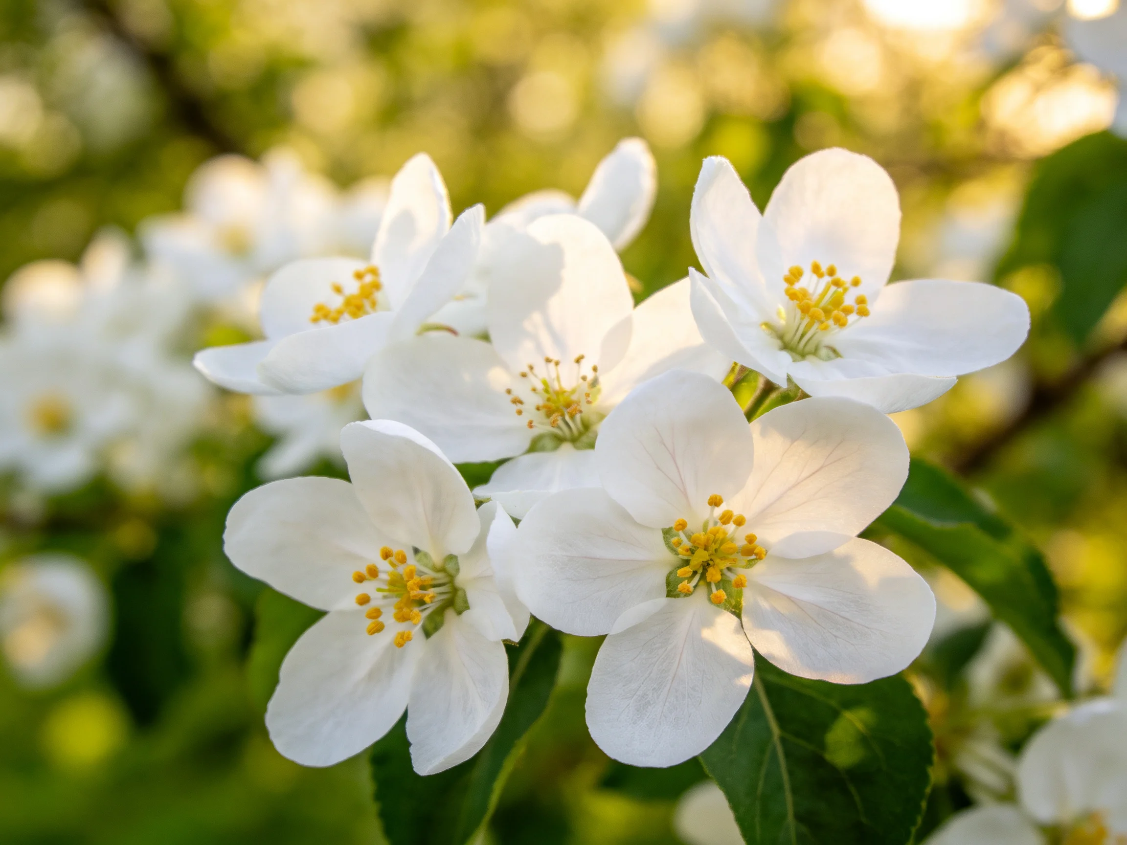 Cluster of delicate white blossoms with yellow stamens
