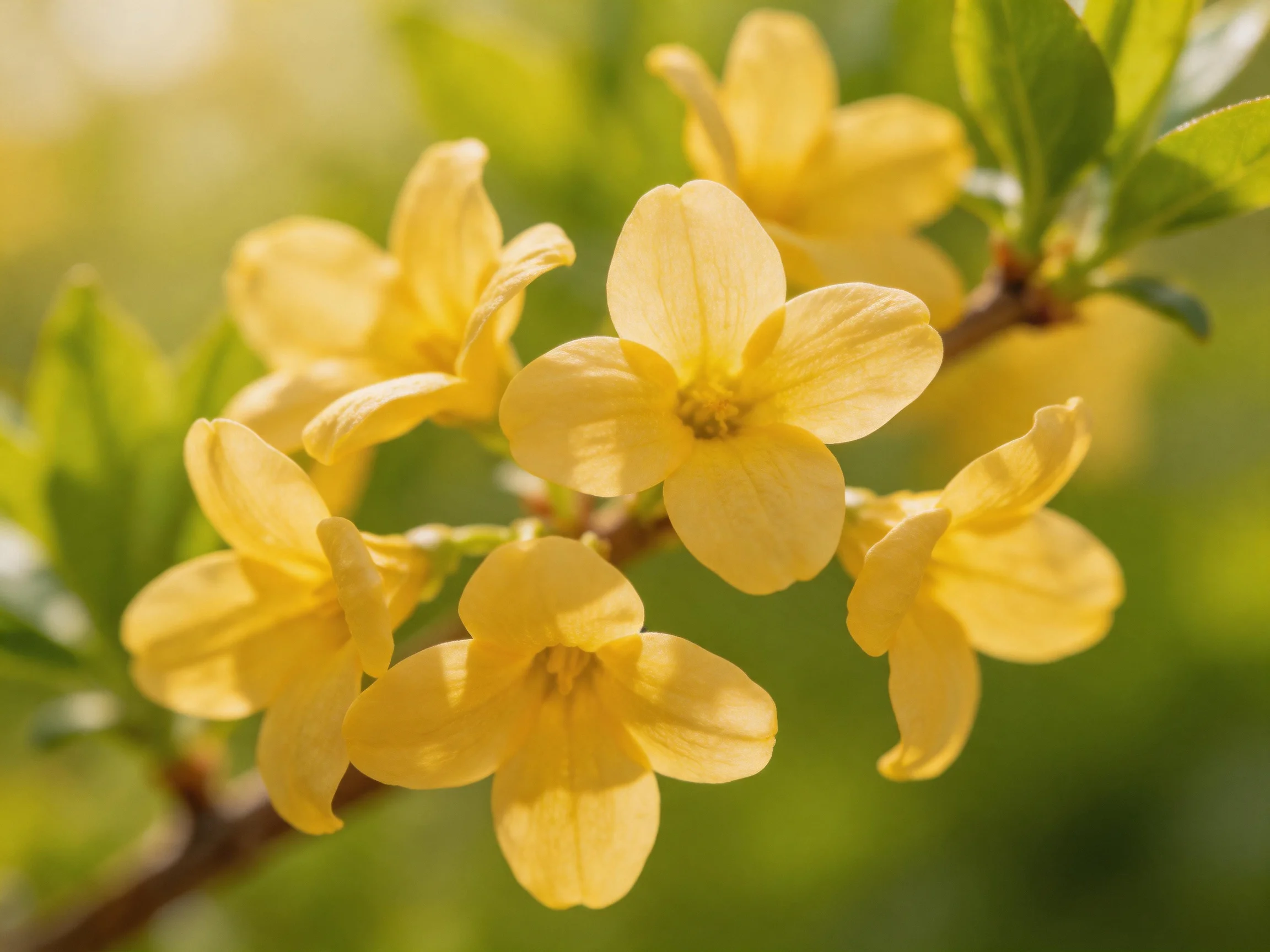 Cluster of vibrant yellow flowers blooming on a flowering branch
