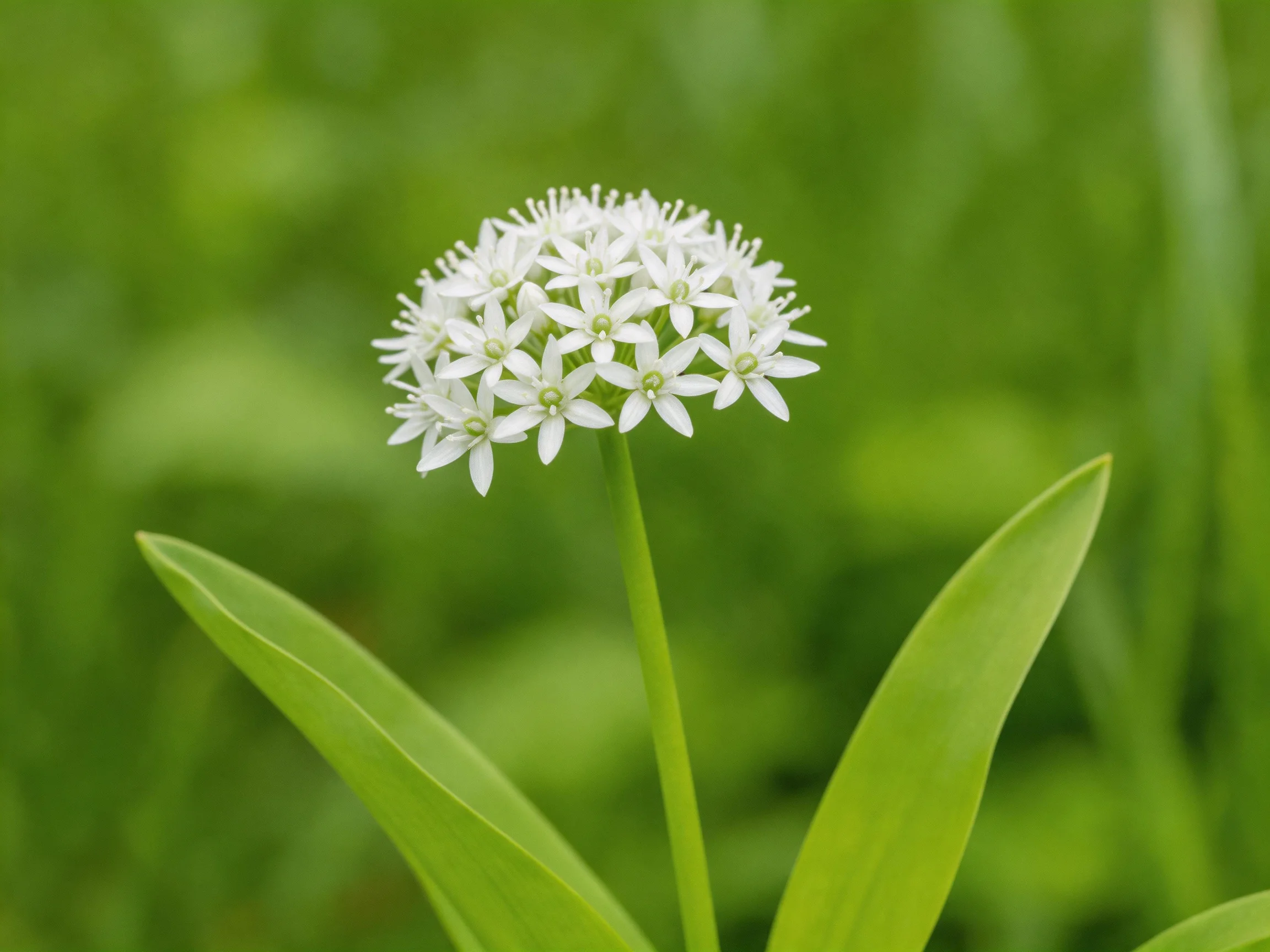 Clustered small white blooms on long-stemmed plant with broad green leaves
