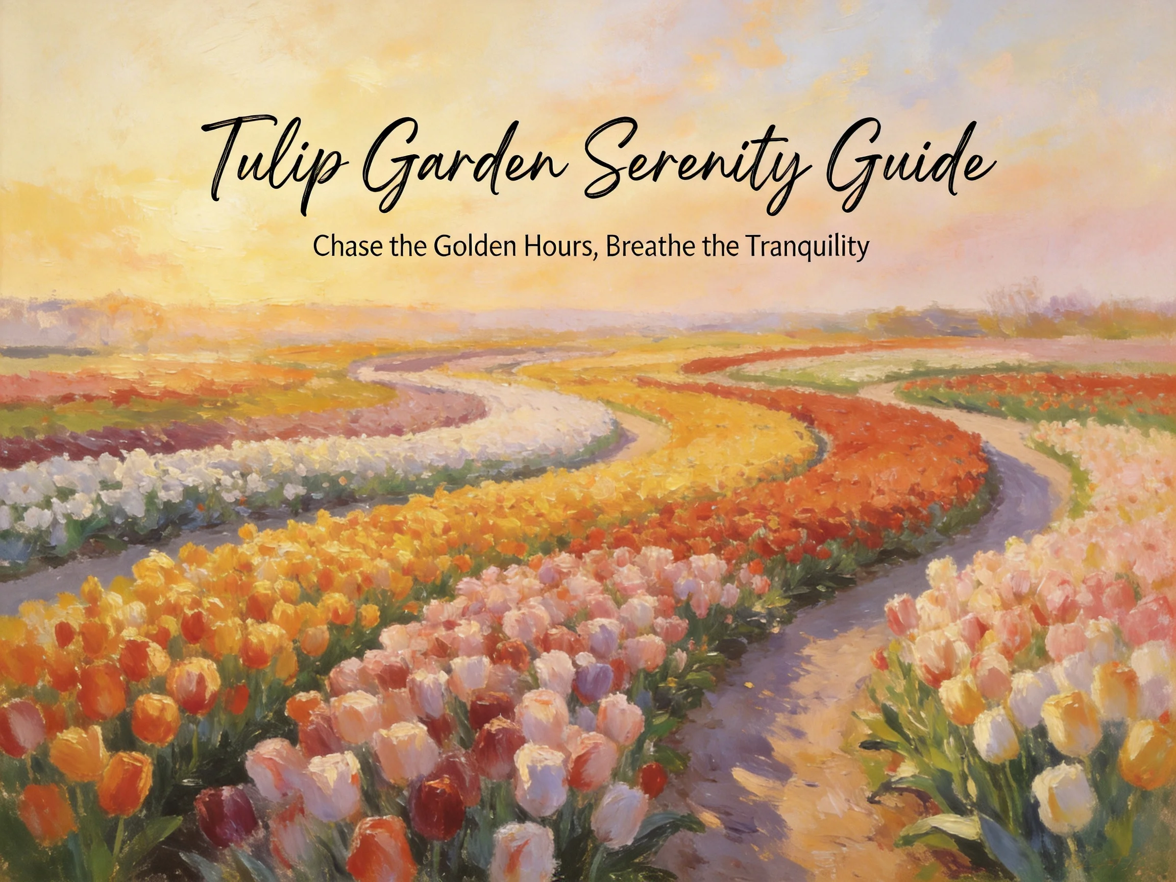 Colorful Tulip Gardens with Curved Paths and Golden Lighting