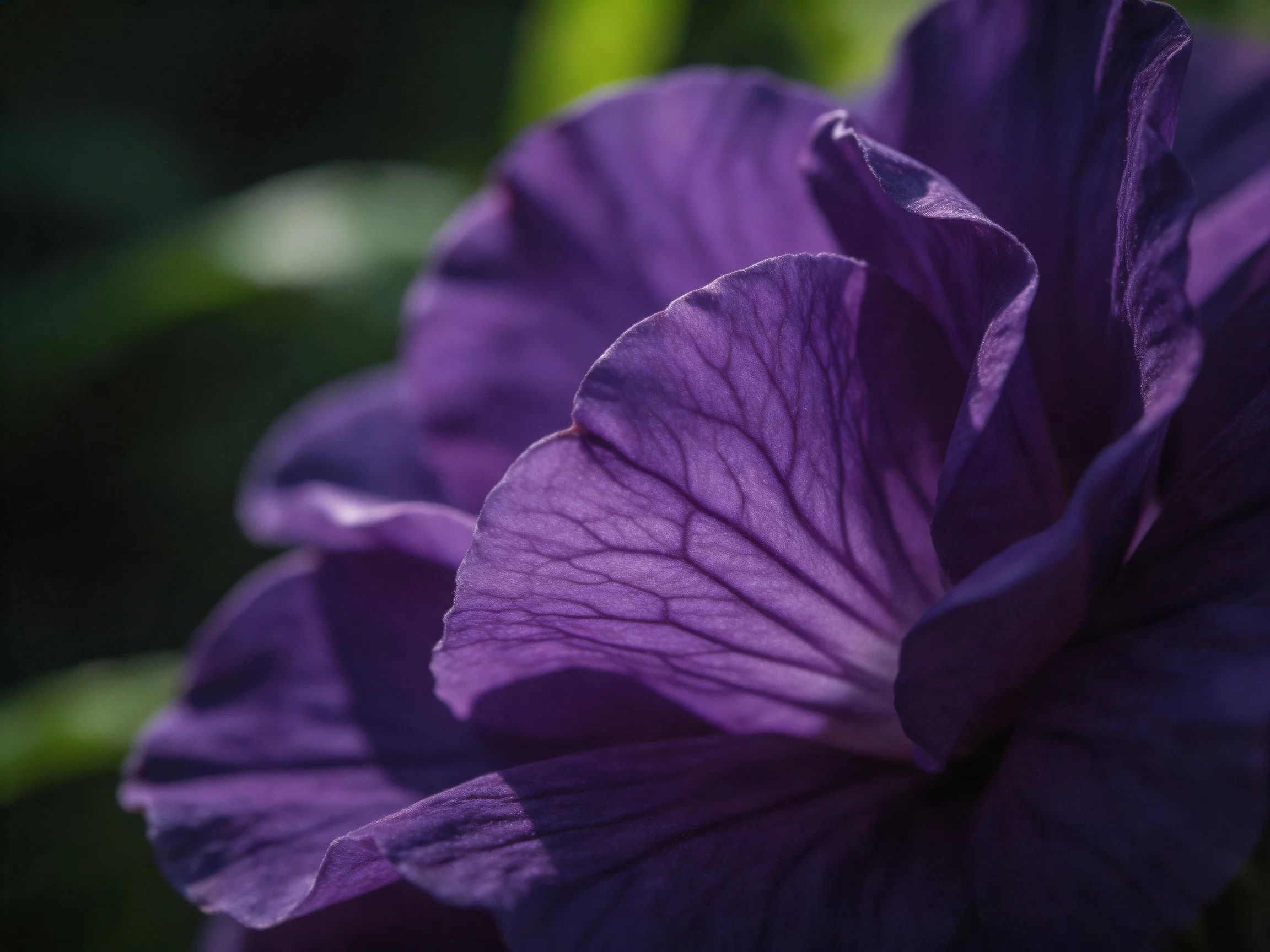 Deep purple petal close - up with intricate veining