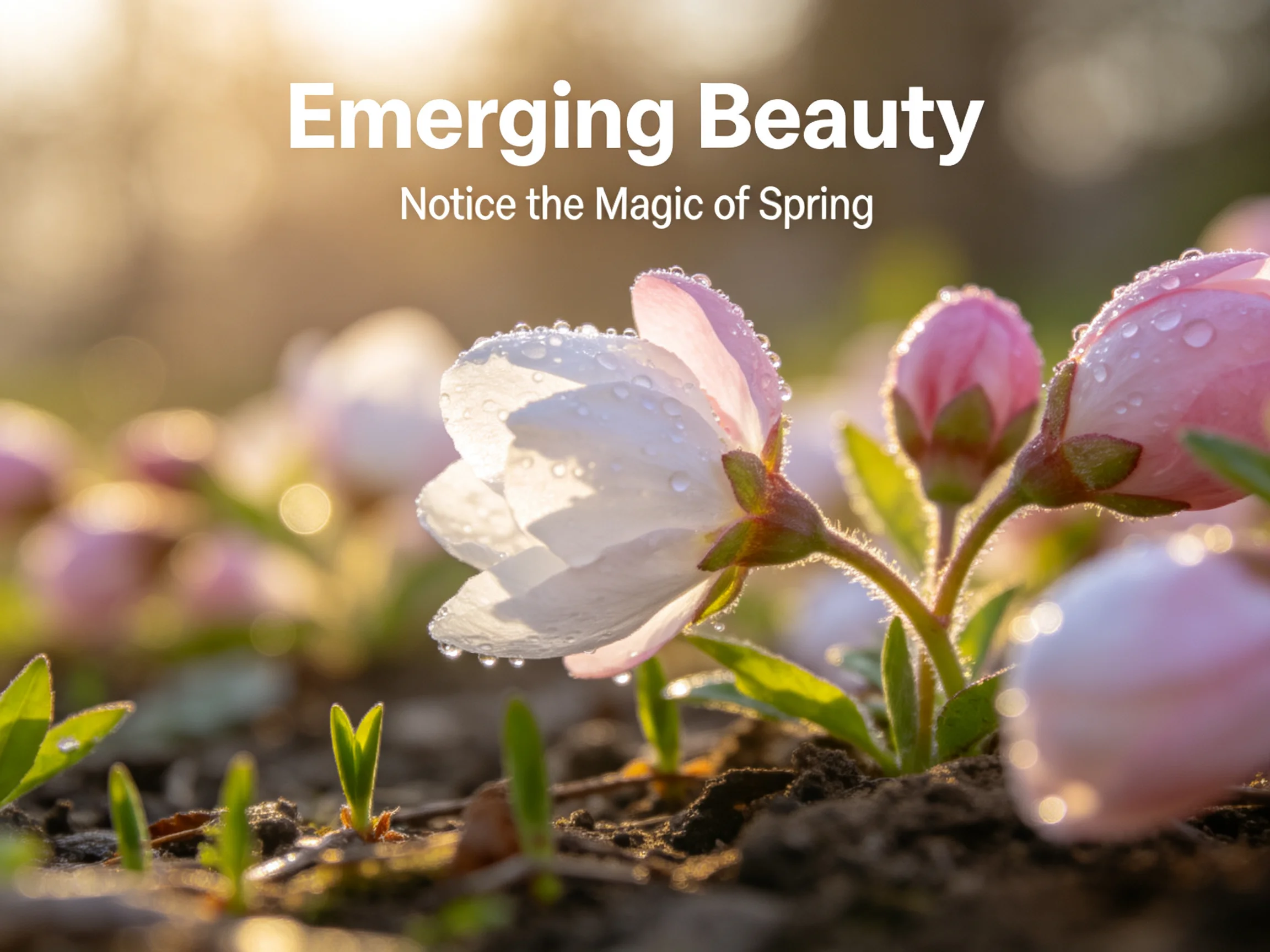 Delicate Spring Flowers with Dewdrops in Golden Light