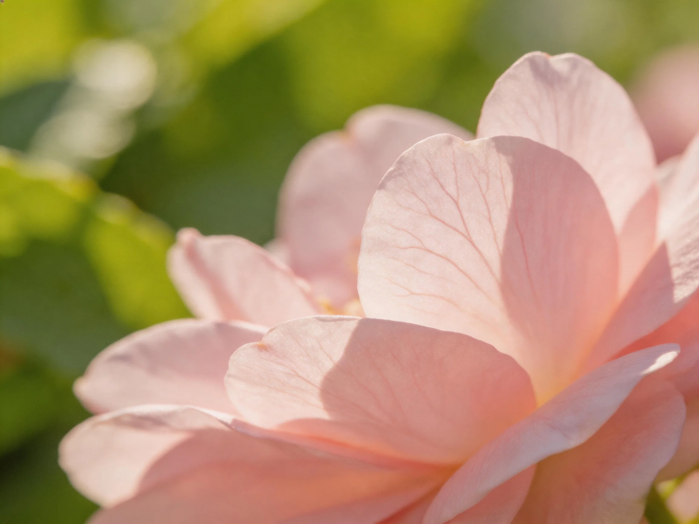 Delicate pink rose petals with soft veining bathed in natural light