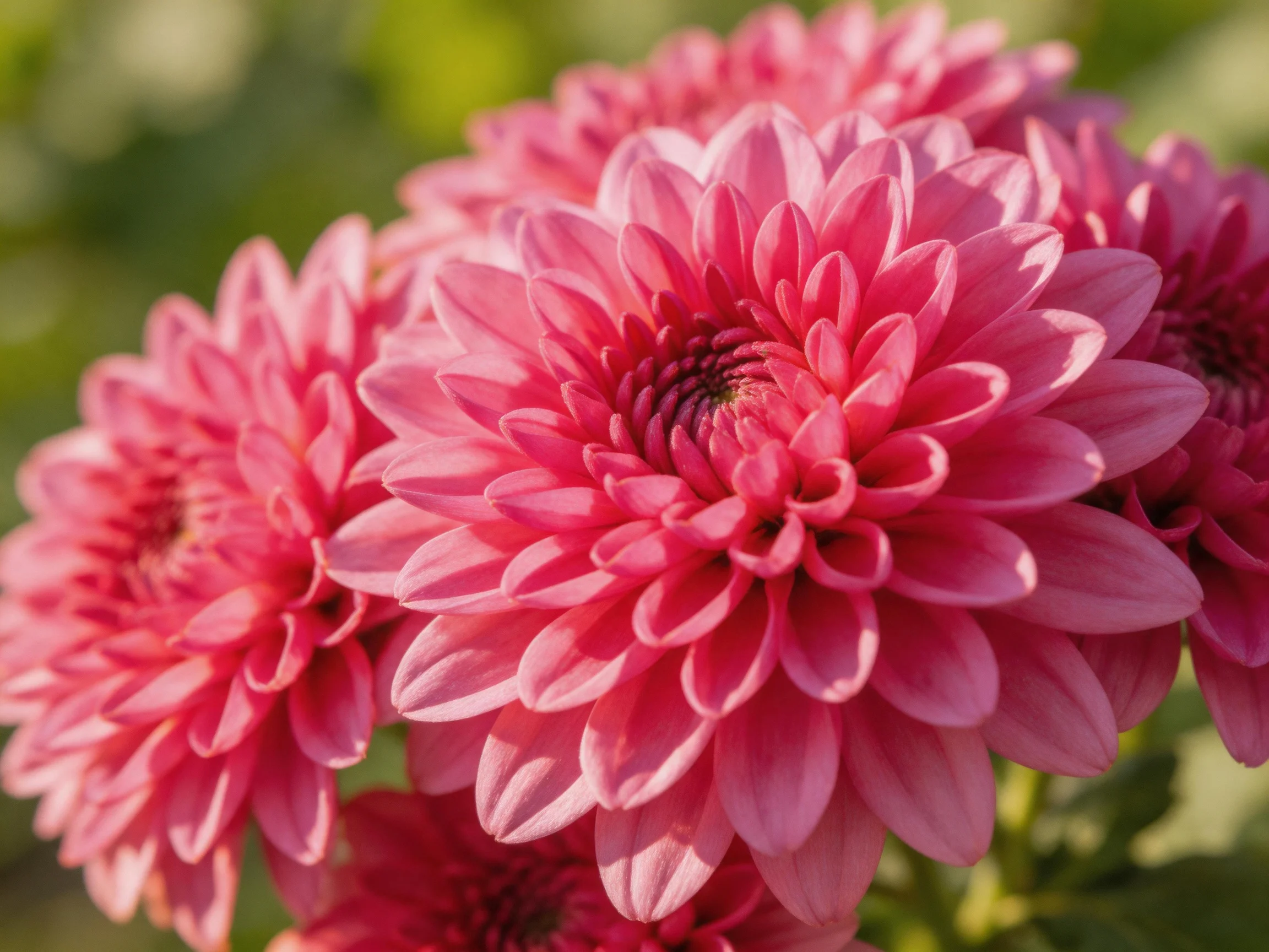Dense clusters of vibrant pink dahlia blooms in natural light