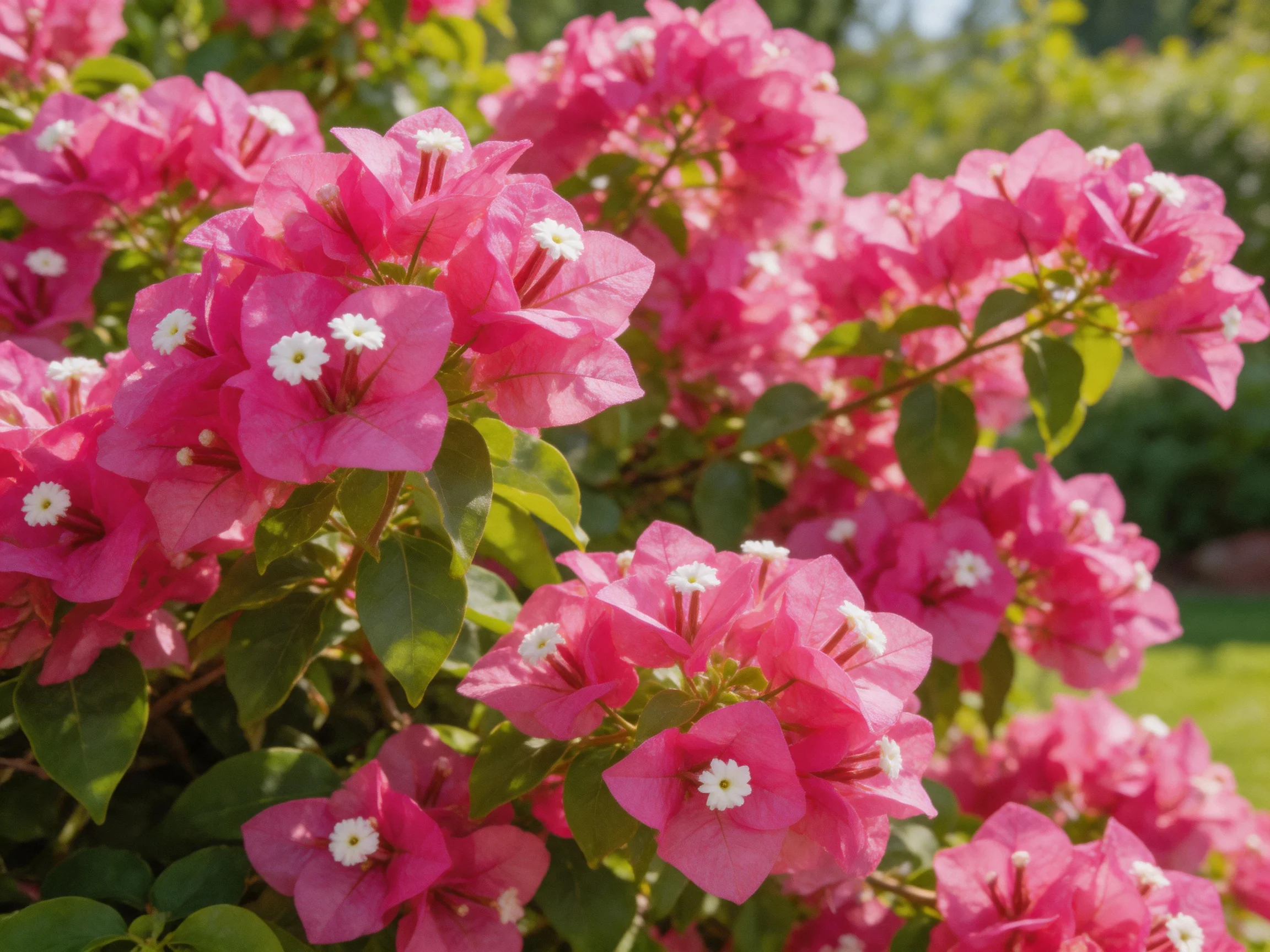 Dense clusters of vivid pink bougainvillea fill the frame