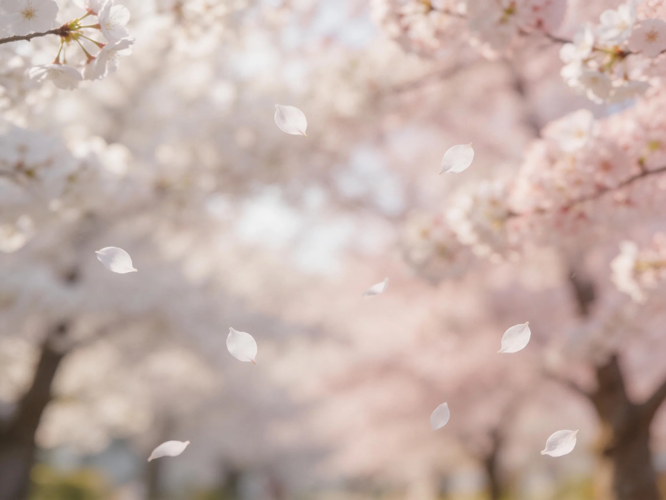 Falling Cherry Blossom Petals in Soft Pink and White Canopies